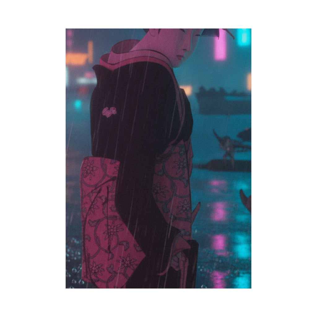 Neon Noir — Young Lady By The Shore — Matte Poster
