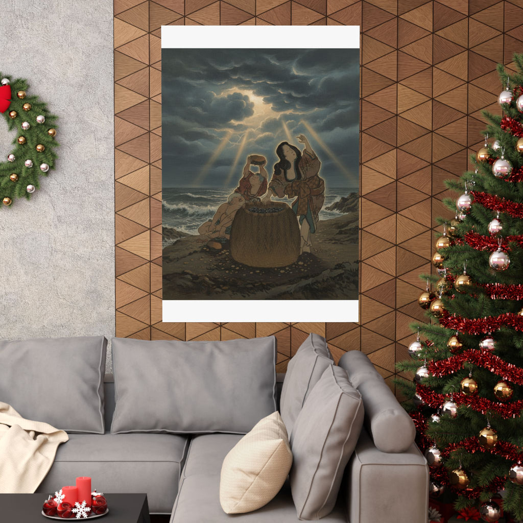 Dramatic Storm — Fisherwoman With A Basket And Two Boys — Matte Poster