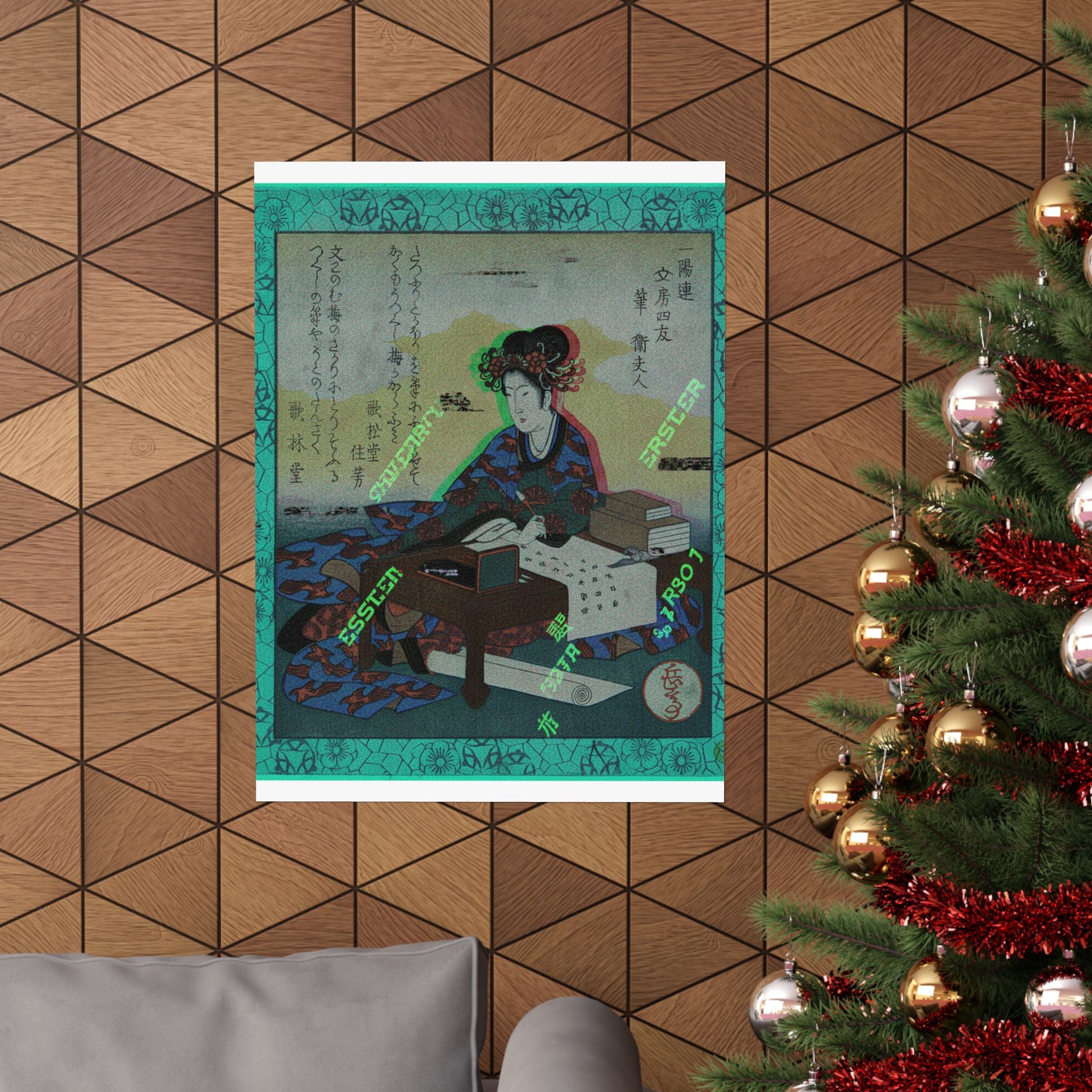 Glitch Culture — Chinese Lady Seated At A Table, Composing An Ode — Matte Poster
