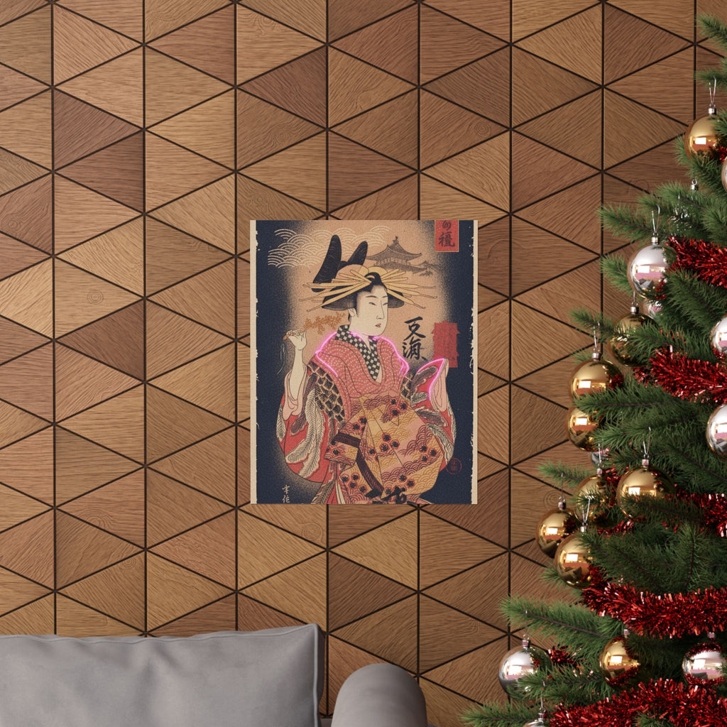 Japanese Street — Courtesan With Branch Of Seri — Matte Poster