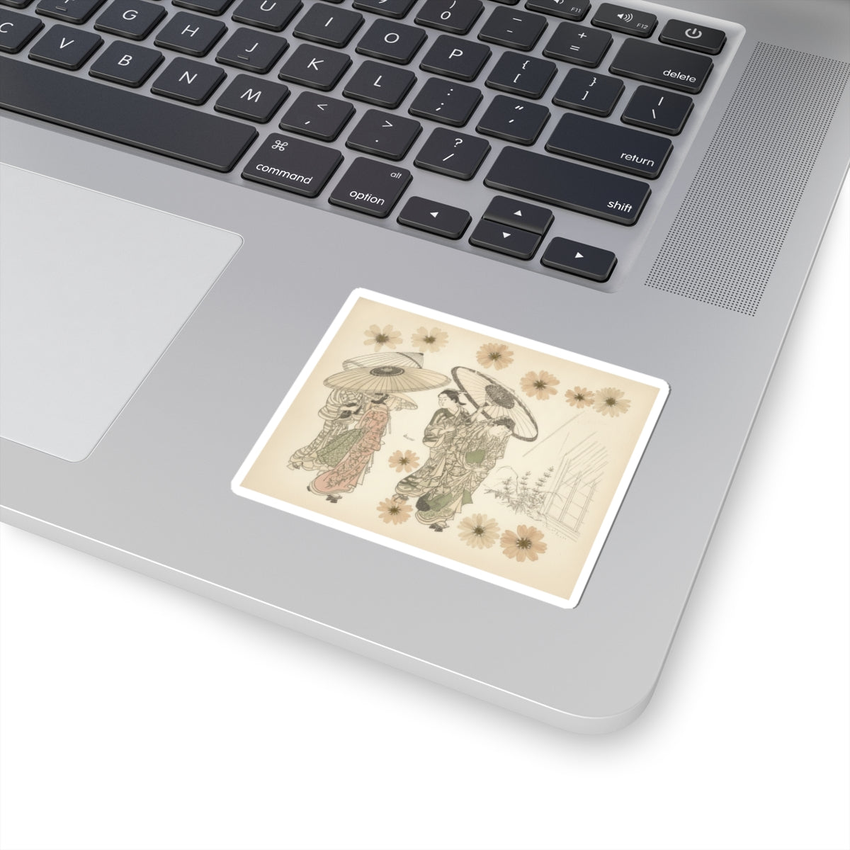 Botanical — A Lady With Three Attendants In The Rain — Kiss-Cut Sticker
