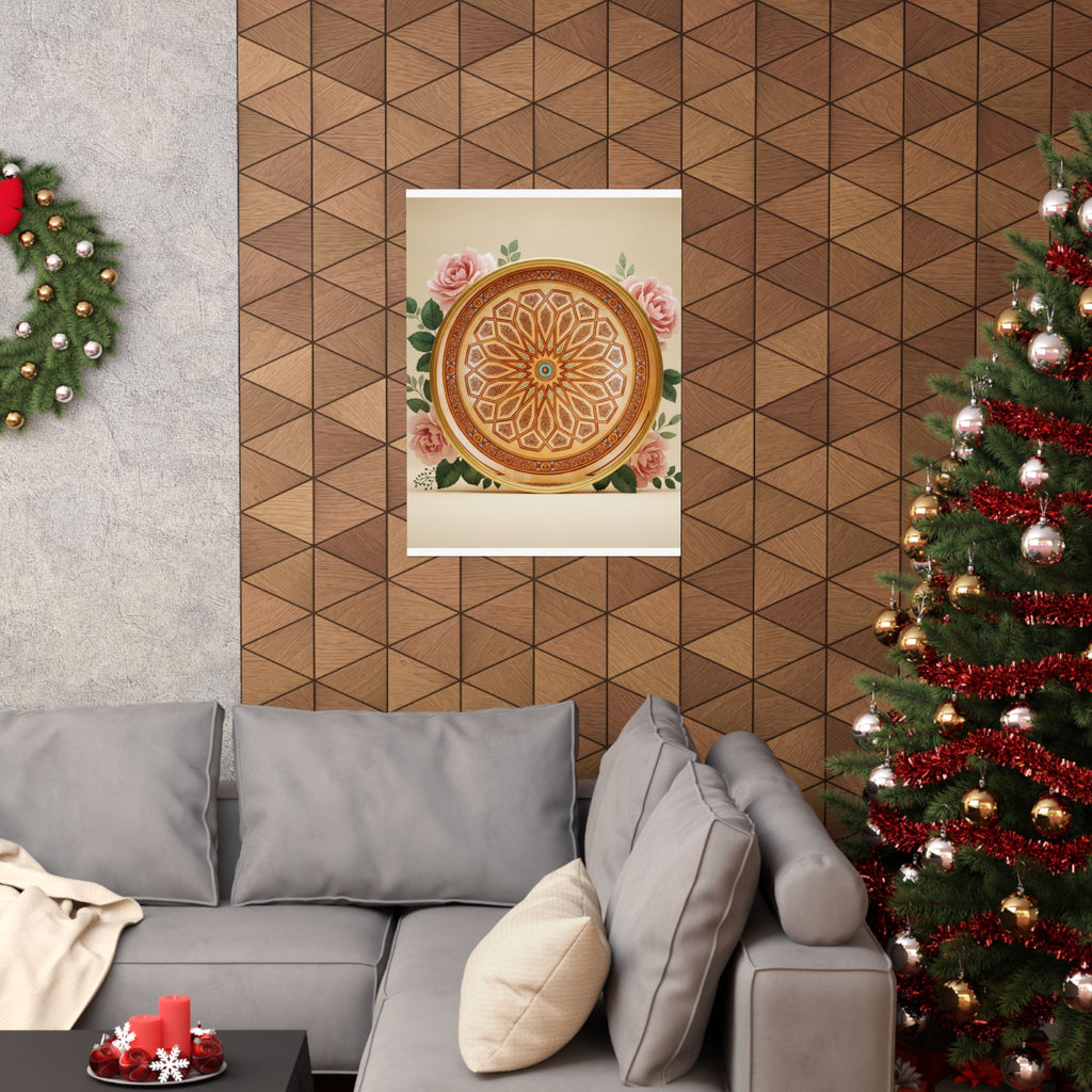 Gilded Moroccan Medallion and Pink Roses Art Poster