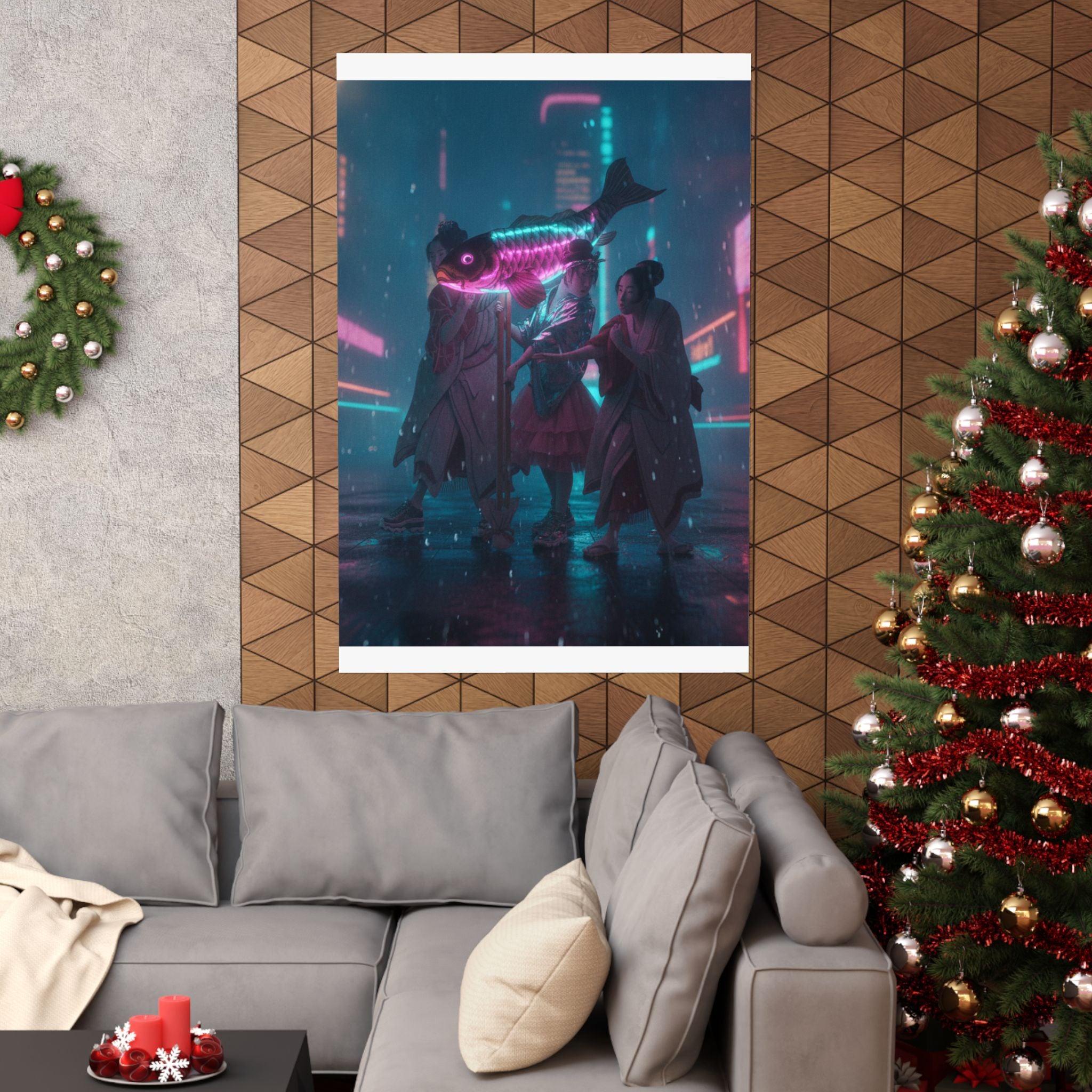 Neon Noir — Lantern Float — Matte Poster