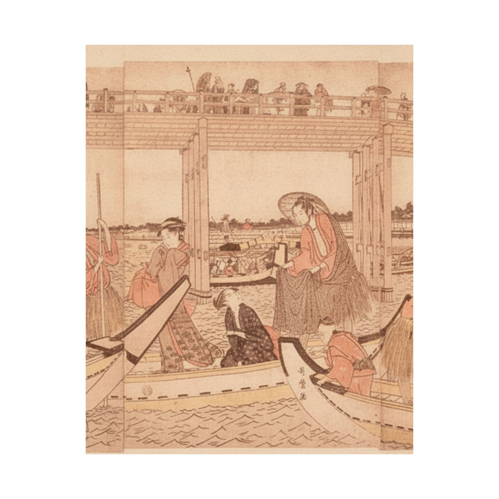 Southern Sunset — Fishing Boats With Nets Under Ryōgoku Bridge — Matte Poster