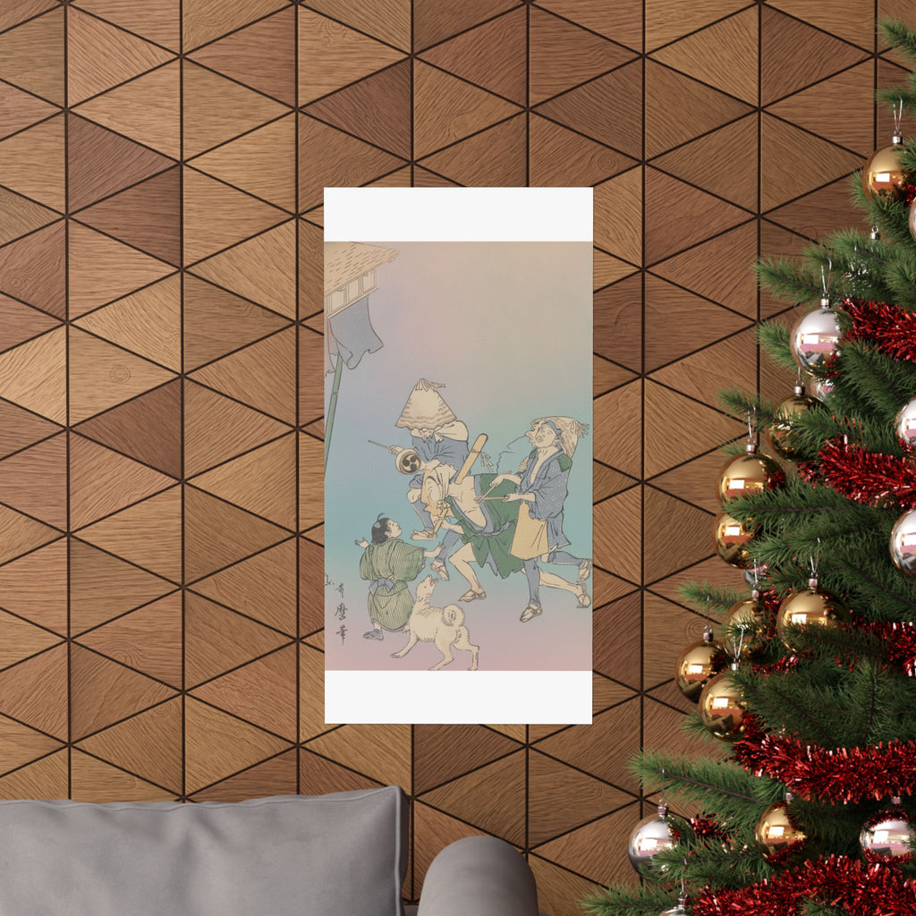 Affirmation — Three Revelers Of The Lower Classes, Wearing Komuso Hats, With Small Boy And Dog — Matte Poster