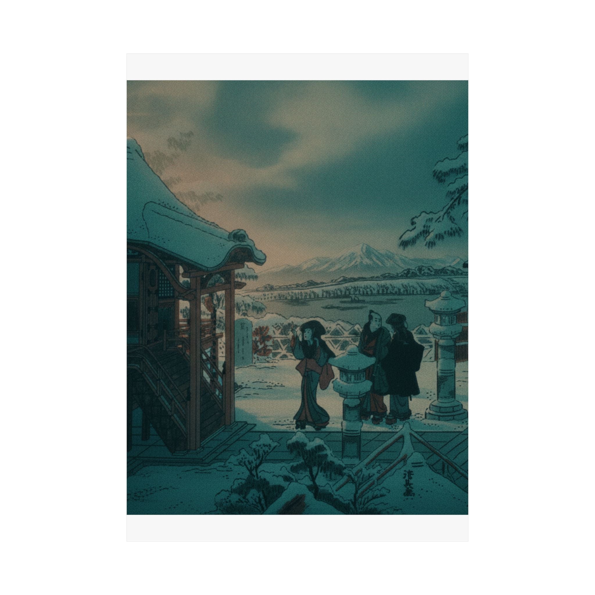 Cinematic — Snow Scene With Figures Outside A Temple — Matte Poster