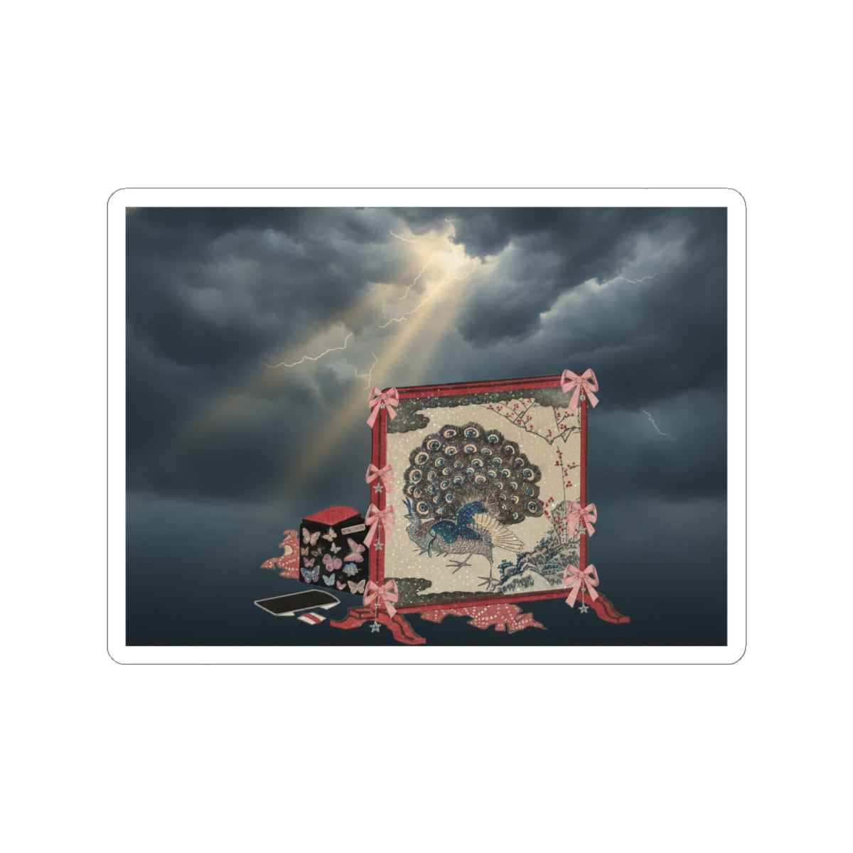 Dramatic Storm — Screen And Lady'S Work-Box — Kiss-Cut Sticker