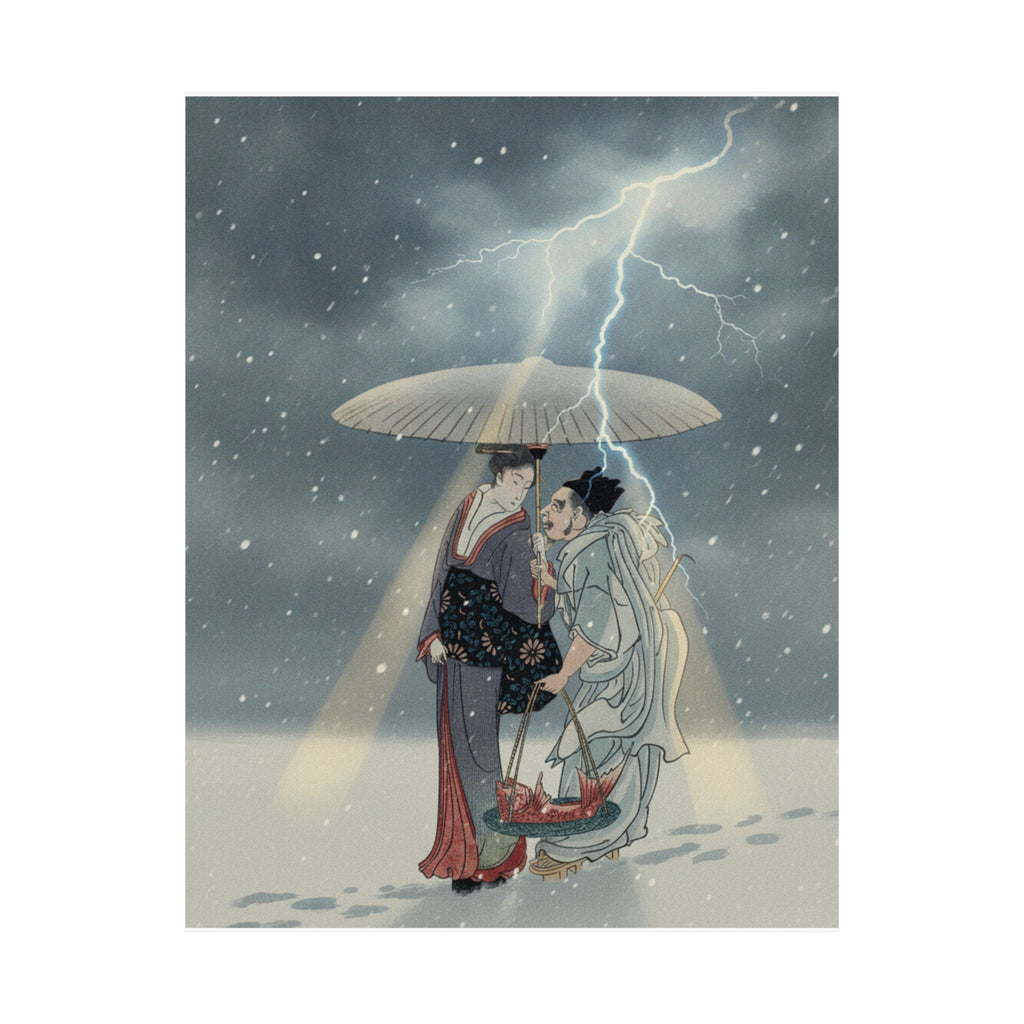Dramatic Storm — Ebisu And Benten Walking In The Snow — Matte Poster