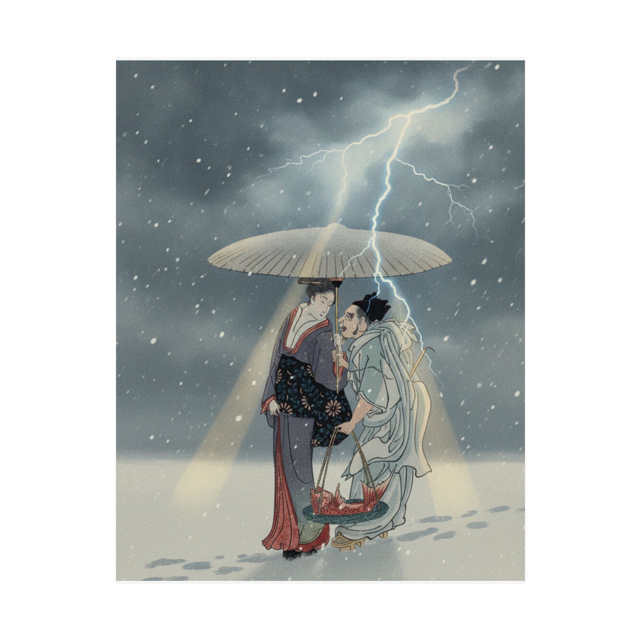 Dramatic Storm — Ebisu And Benten Walking In The Snow — Matte Poster