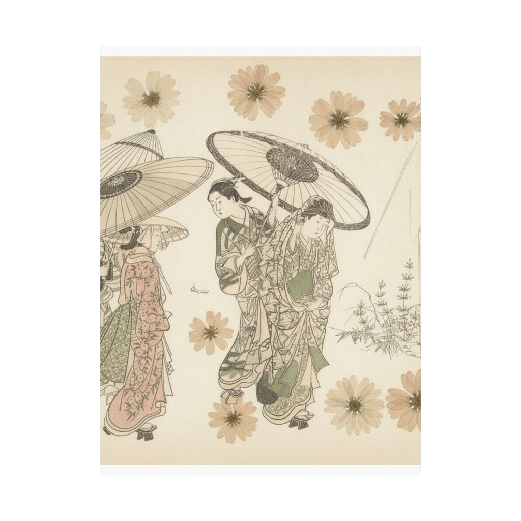 Botanical — A Lady With Three Attendants In The Rain — Matte Poster