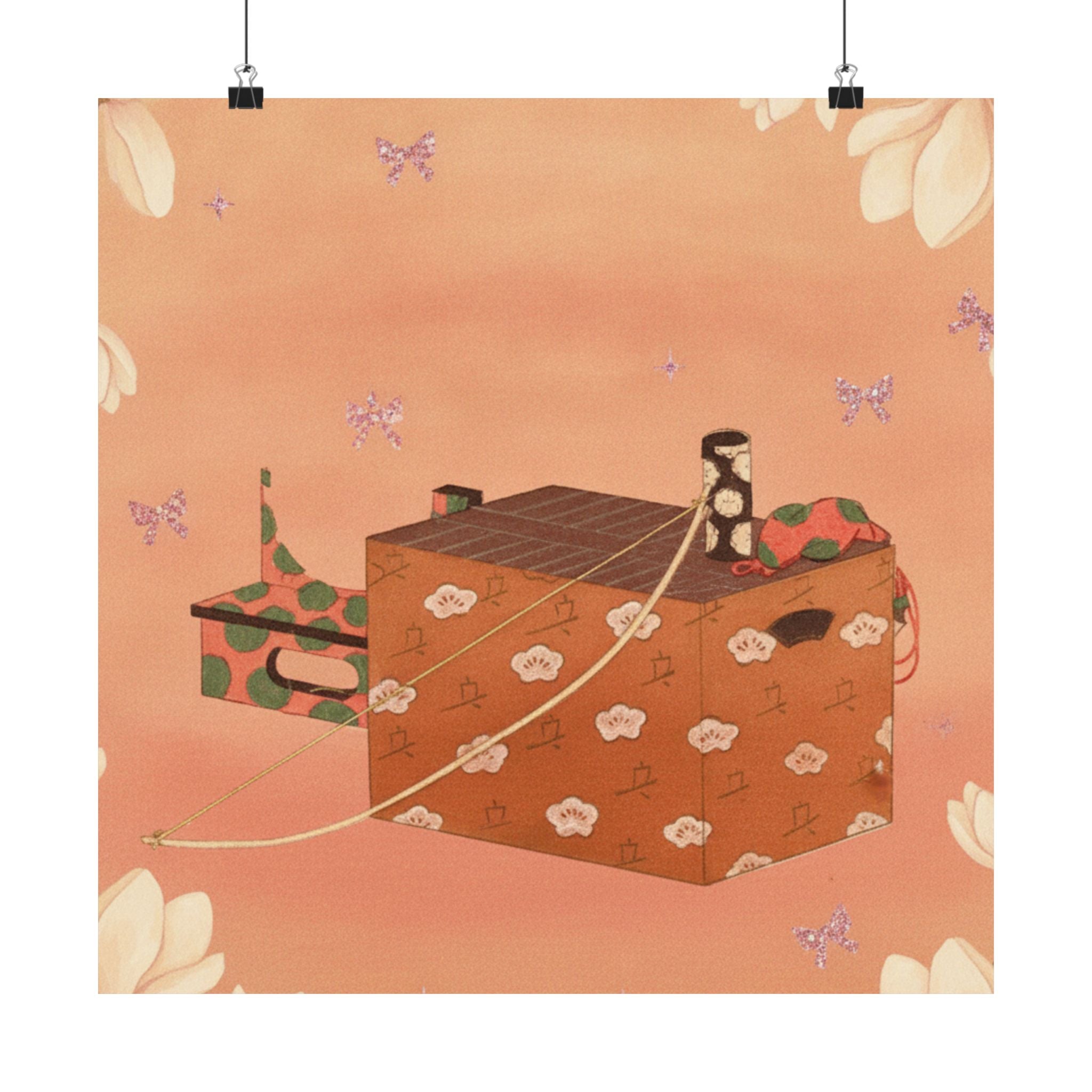 Southern Sunset — Box For Sugoroku Game (A Kind Of Backgammon), Bow And Drum — Matte Poster
