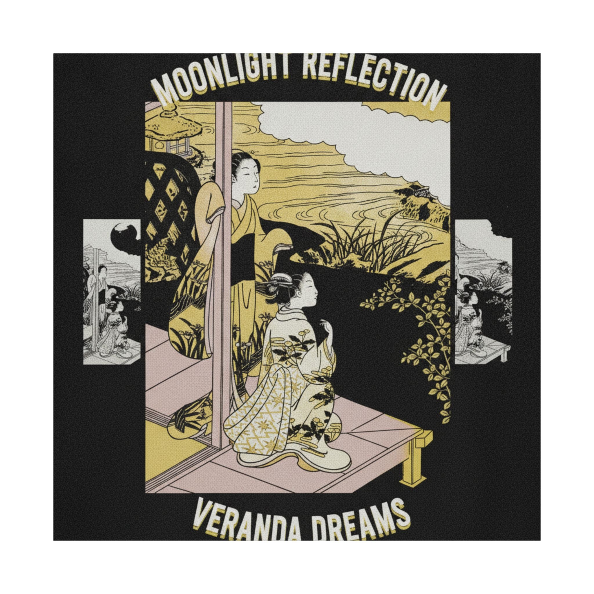 Streetwear Collage — Two Girls On A Veranda Beside A Stream With The Moon — Matte Poster