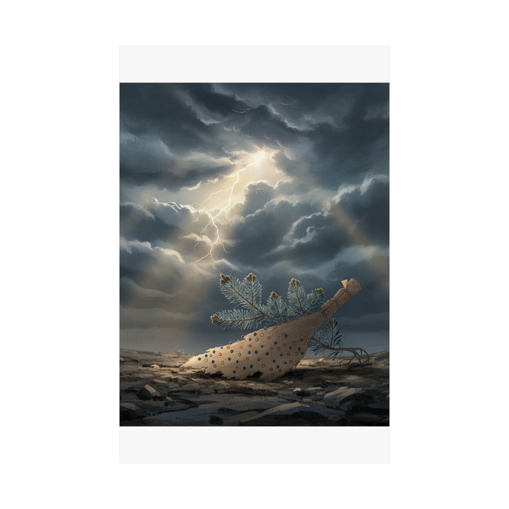 Dramatic Storm — Young Pine Tree And Jeweled Broom — Matte Poster