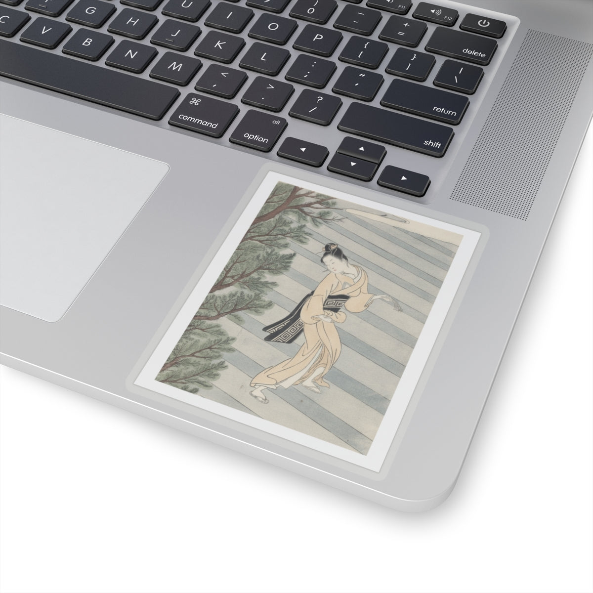 Watercolor — Young Woman Climbing Stone Stairs To A Shinto Temple — Kiss-Cut Sticker