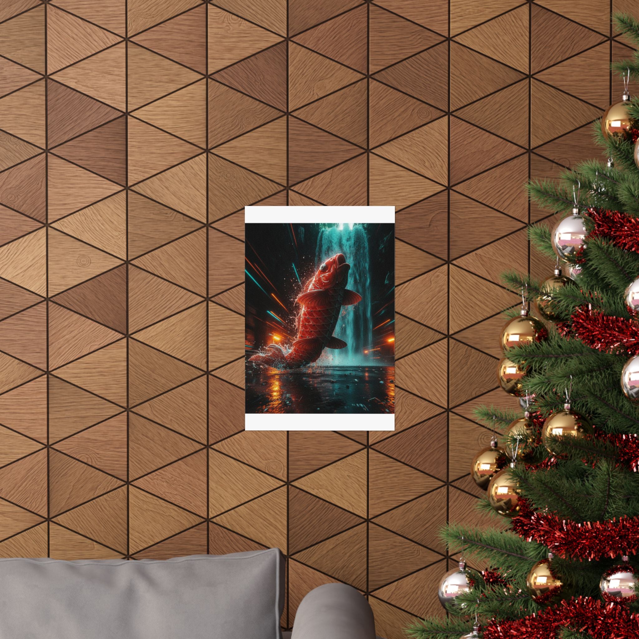 Fast Furious — Red Carp Ascending A Waterfall — Matte Poster