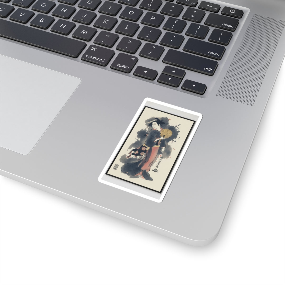 Watercolor — Girl With Fan — Kiss-Cut Sticker