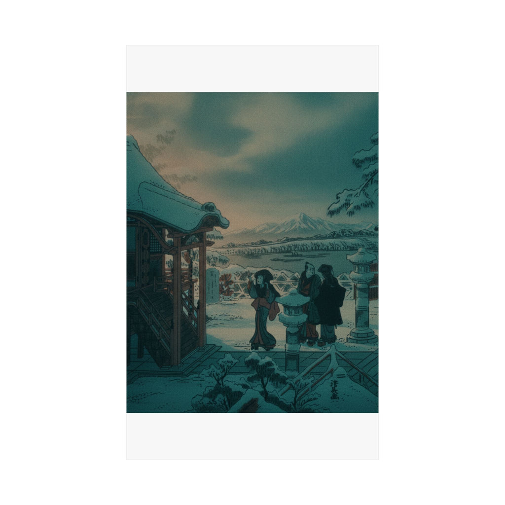 Cinematic — Snow Scene With Figures Outside A Temple — Matte Poster