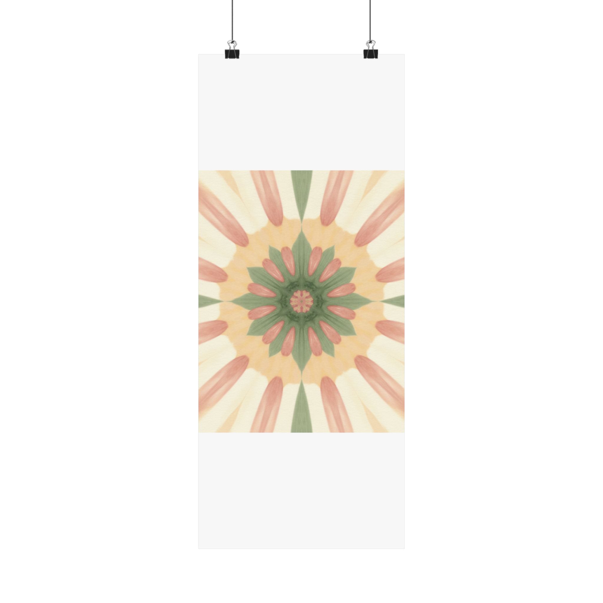 Peach and Sage Floral Kaleidoscope Mandala Poster