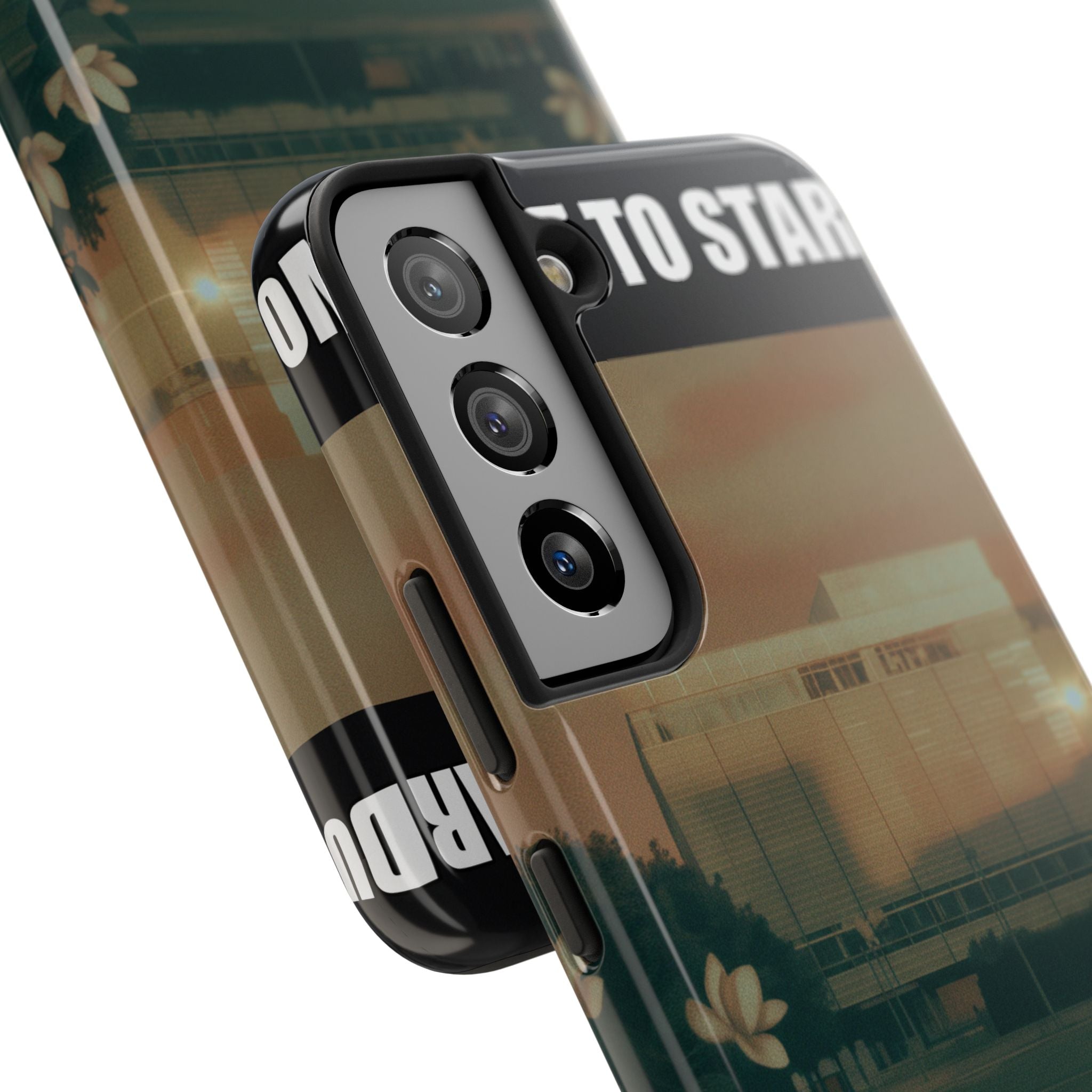 Dusk Brutalist Building and Daisies Photo Phone Case