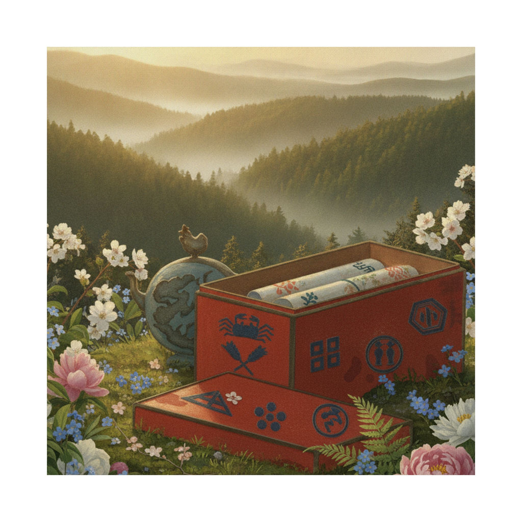 Scenic Nature — Red Lacquer Box And Water-Pot — Matte Poster