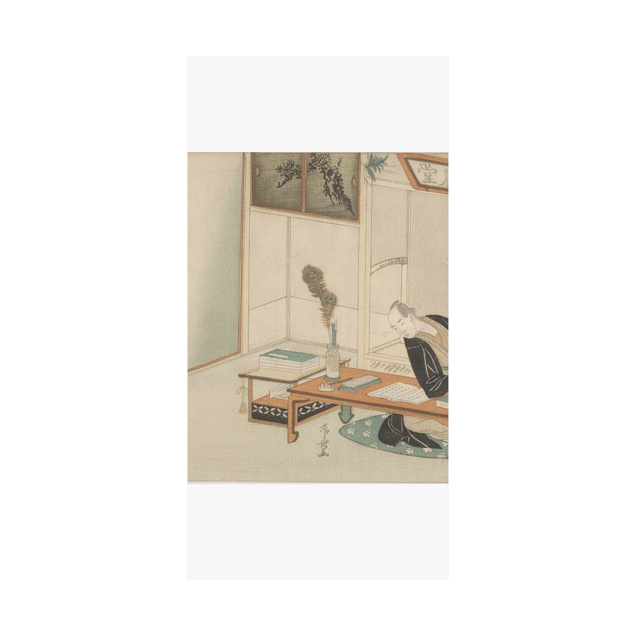 Botanical — Man Seated With His Reading And Writing Materials Before Him — Matte Poster