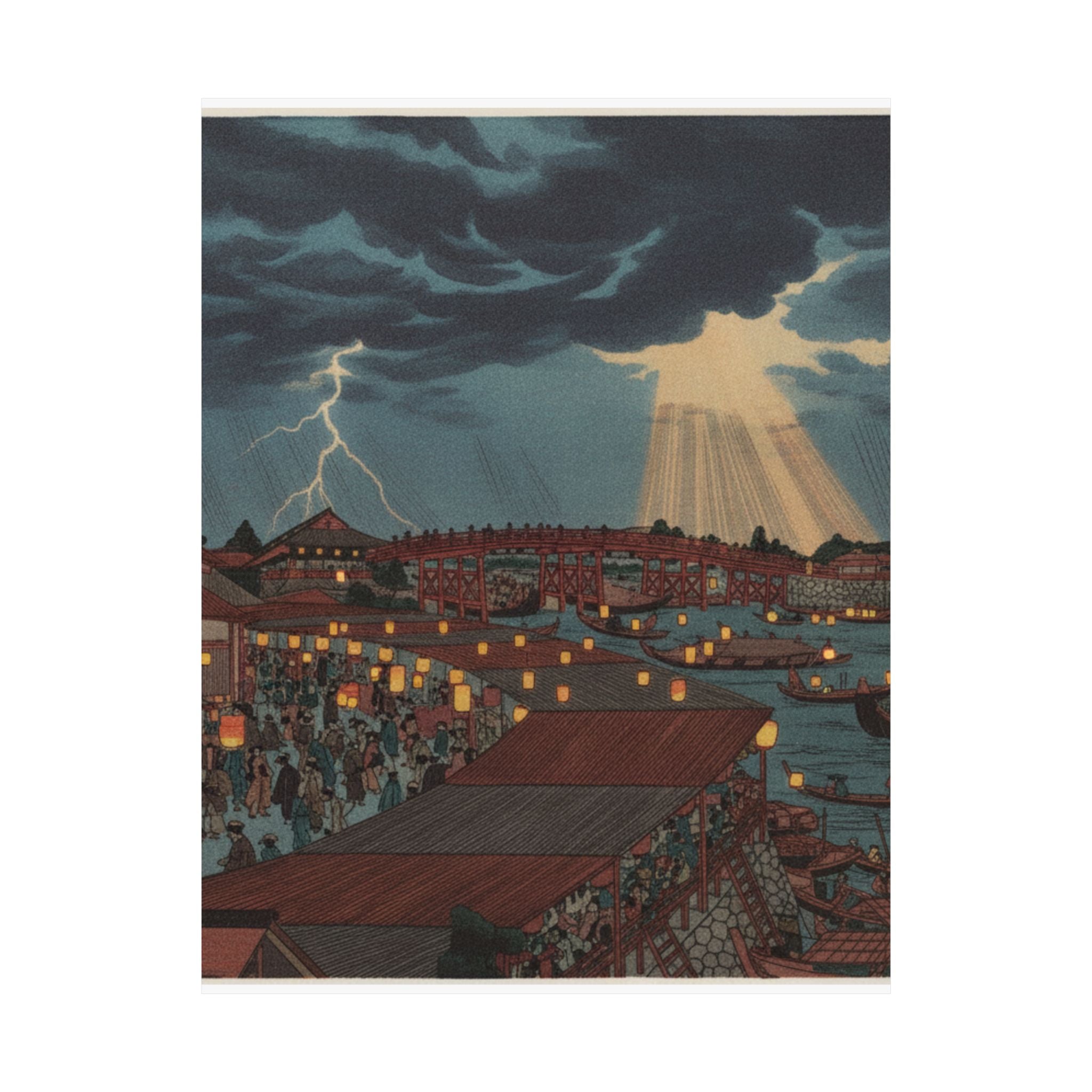 Dramatic Storm — Landscape; Showing Water Festival With Lanterns — Matte Poster
