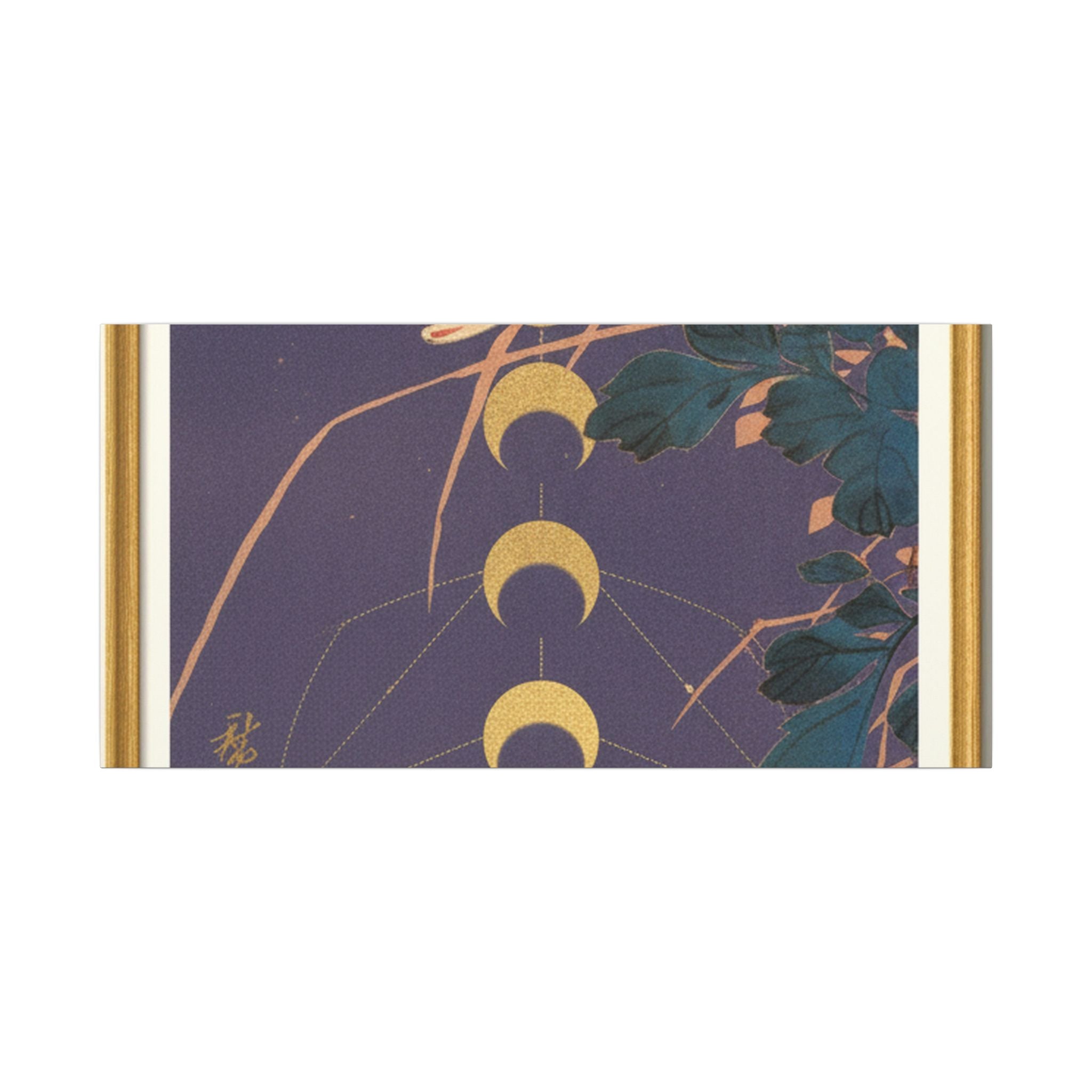 Chrysanthemum and Gold Moon Phases Woodblock Matte Canvas