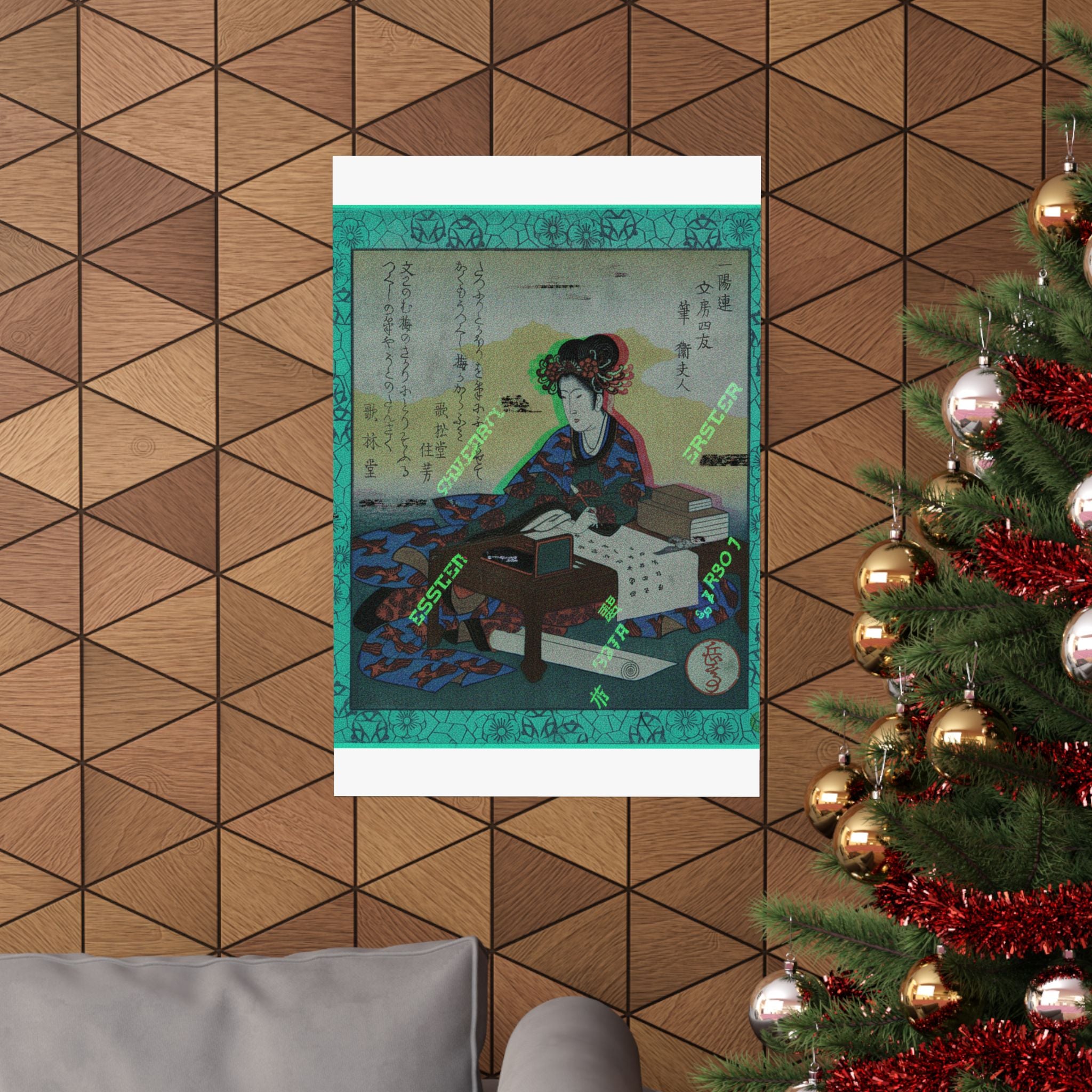 Glitch Culture — Chinese Lady Seated At A Table, Composing An Ode — Matte Poster
