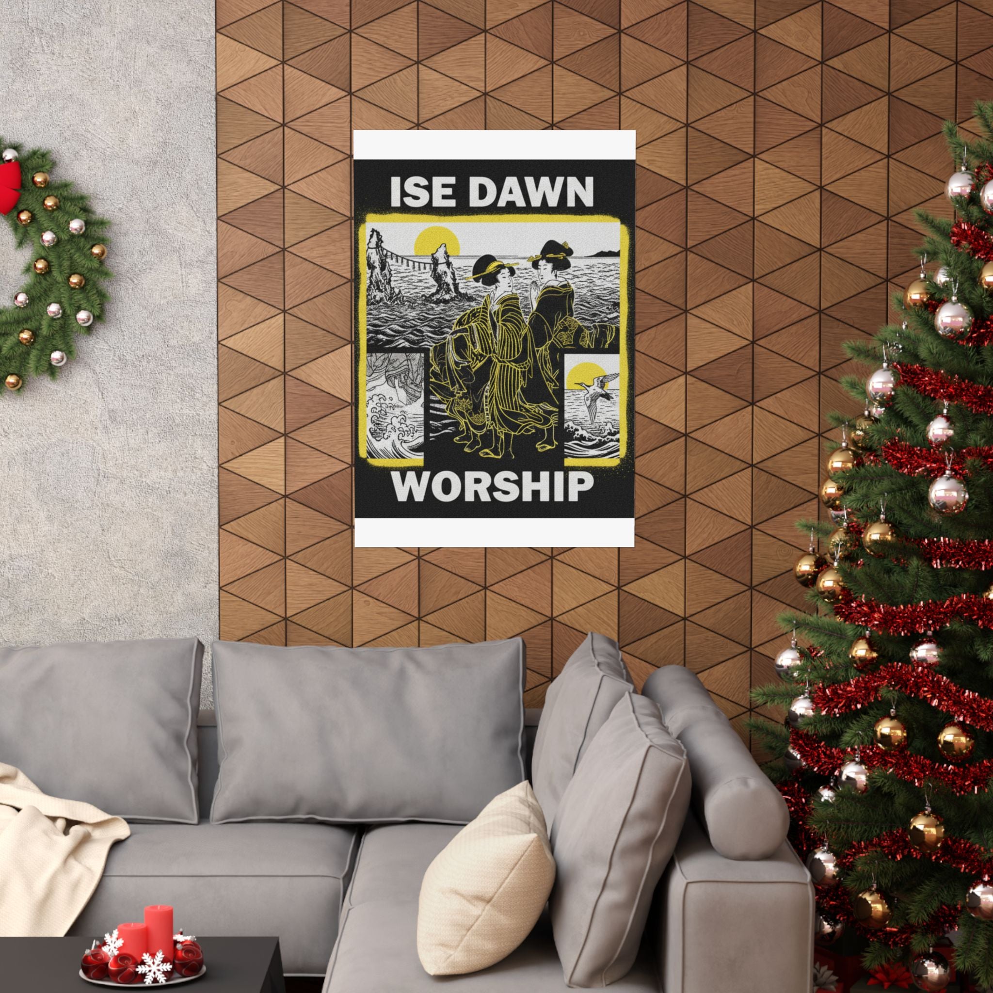 Streetwear Collage — Women Worshipping The Rising Sun Between The Twin Rocks At Ise — Matte Poster