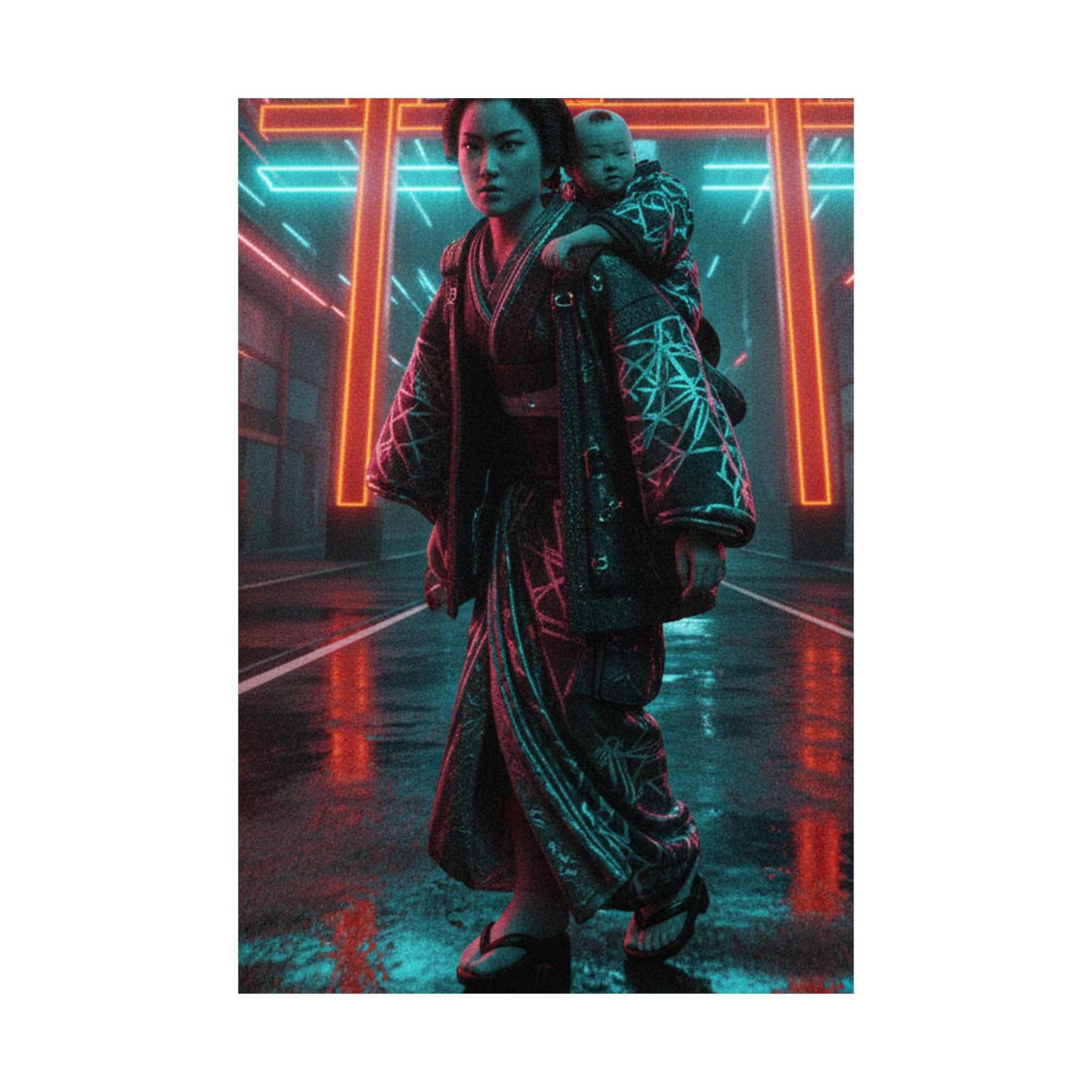 Fast Furious — A Woman Carrying A Child On Her Back Near The Entrance To A Temple — Matte Poster