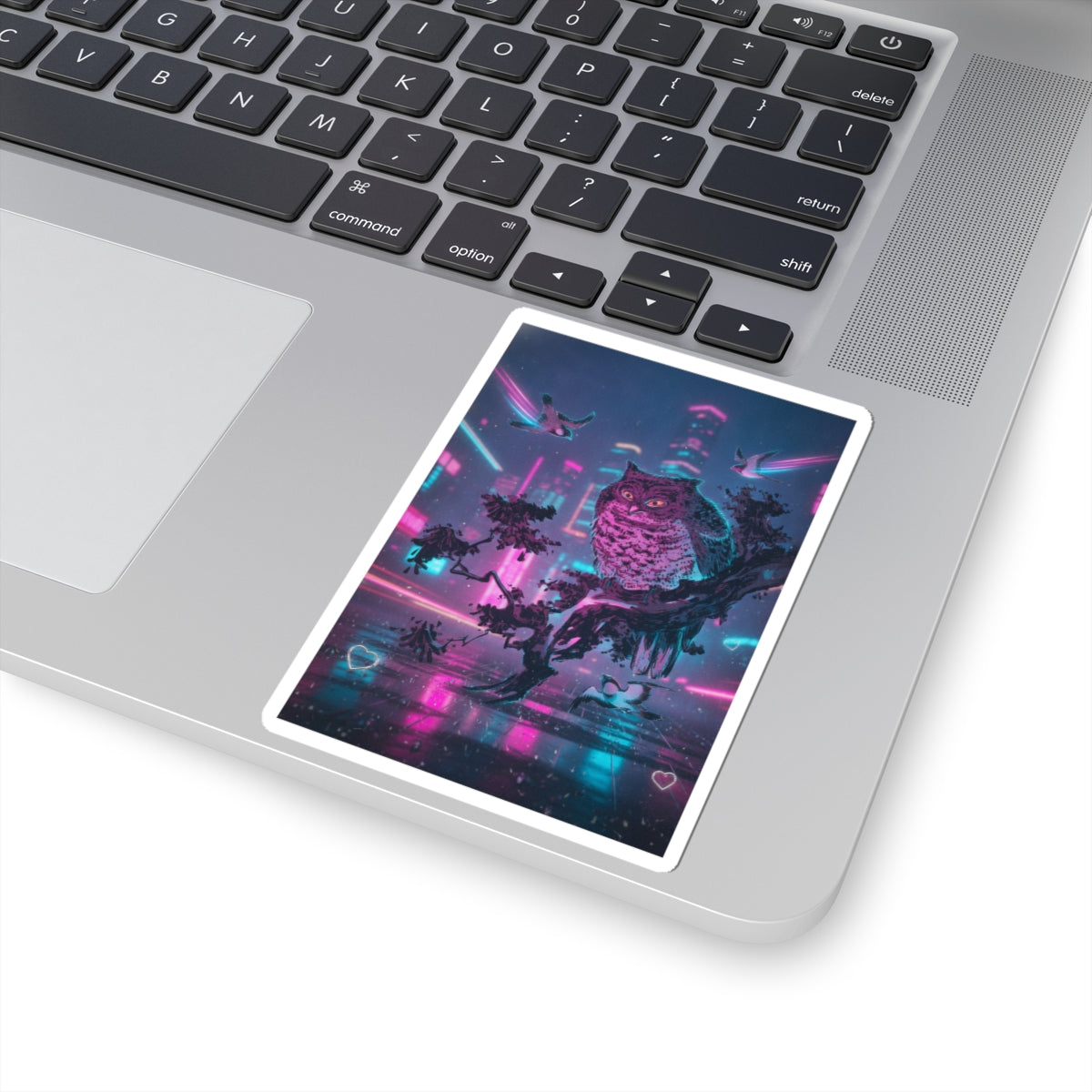 Neon Noir — Owl And Two Swallows — Kiss-Cut Sticker