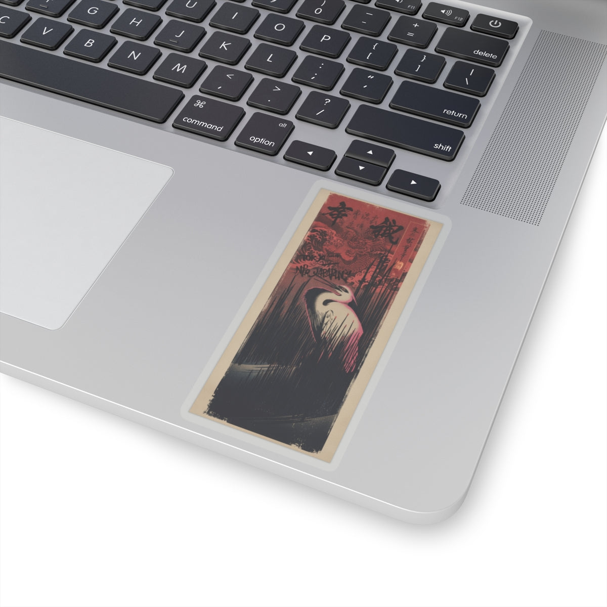 Japanese Street — White Heron Standing Among Reeds — Kiss-Cut Sticker
