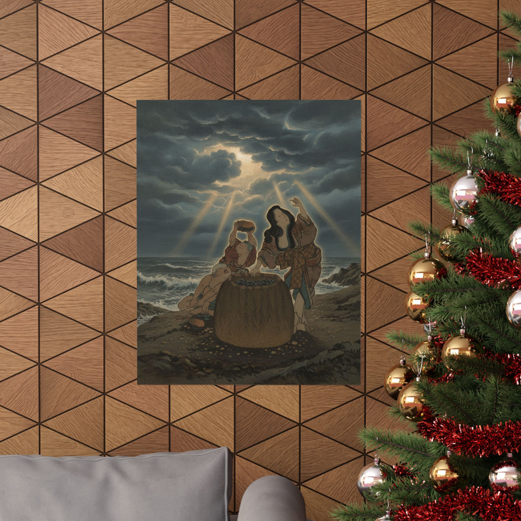 Dramatic Storm — Fisherwoman With A Basket And Two Boys — Matte Poster