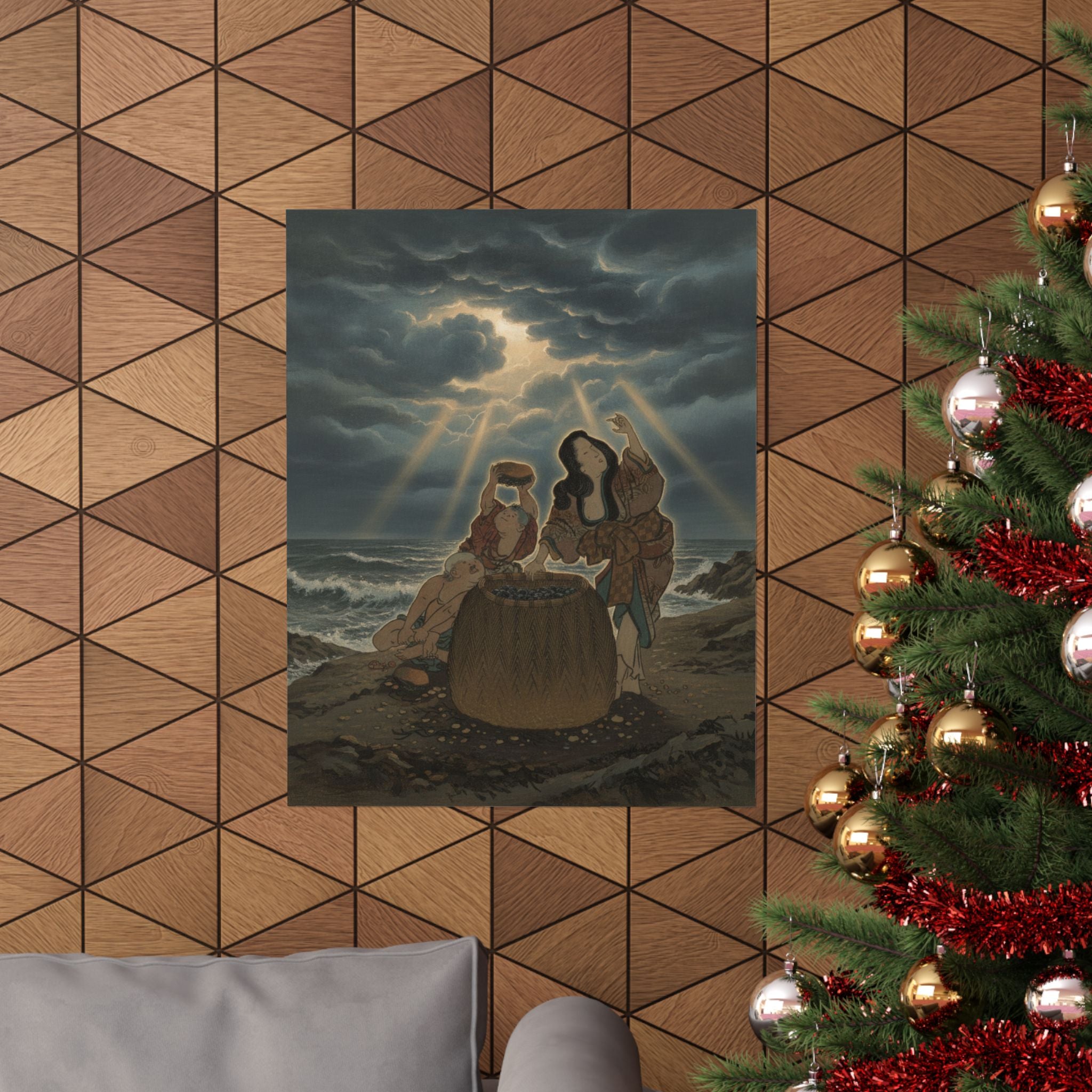 Dramatic Storm — Fisherwoman With A Basket And Two Boys — Matte Poster