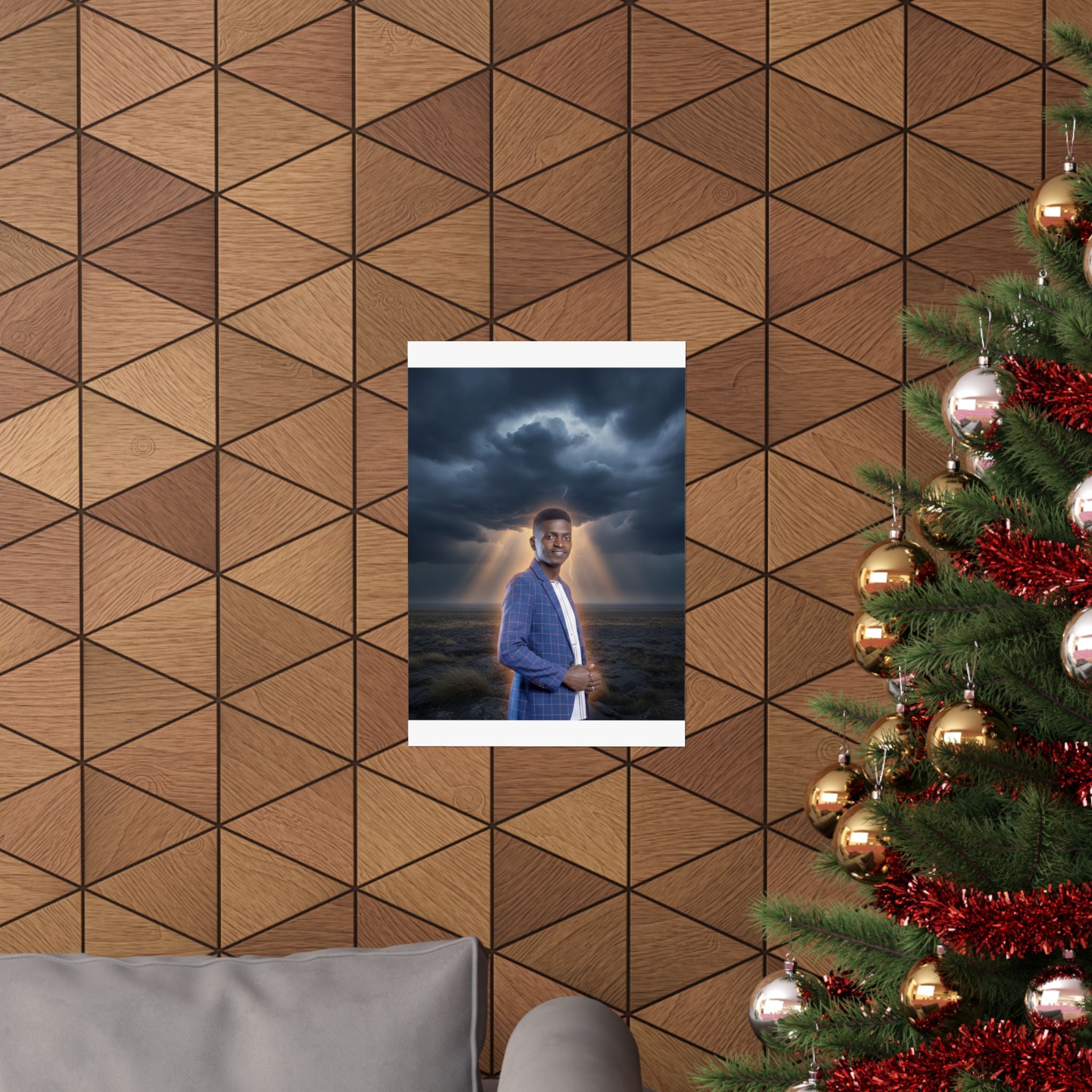 Smiling Man Blue Check Blazer Storm Sunrays Matte Poster