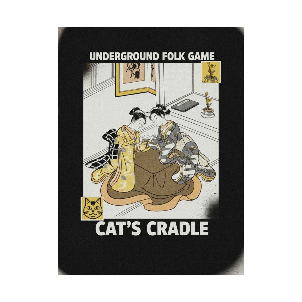 Streetwear Collage — Two Young Women Seated By A Kotatsu Playing Cat'S Cradle — Matte Poster