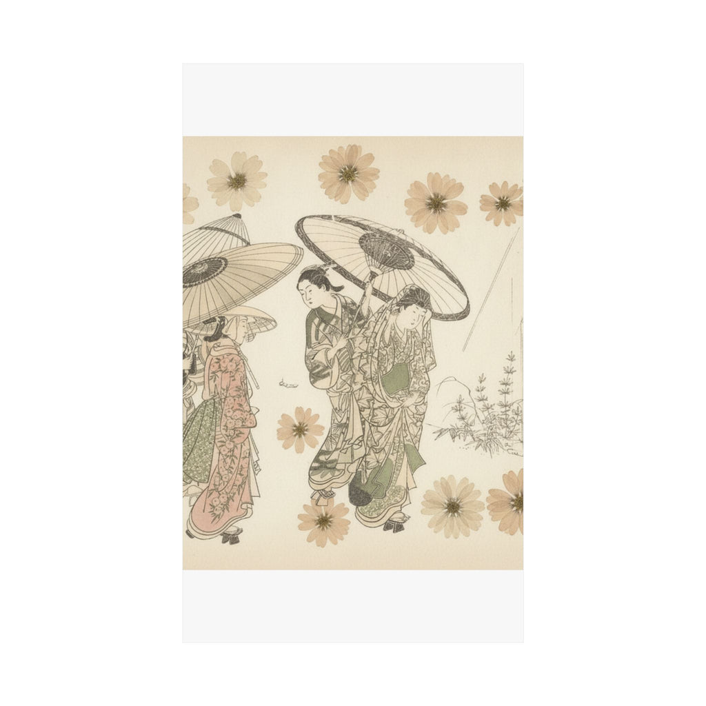 Botanical — A Lady With Three Attendants In The Rain — Matte Poster