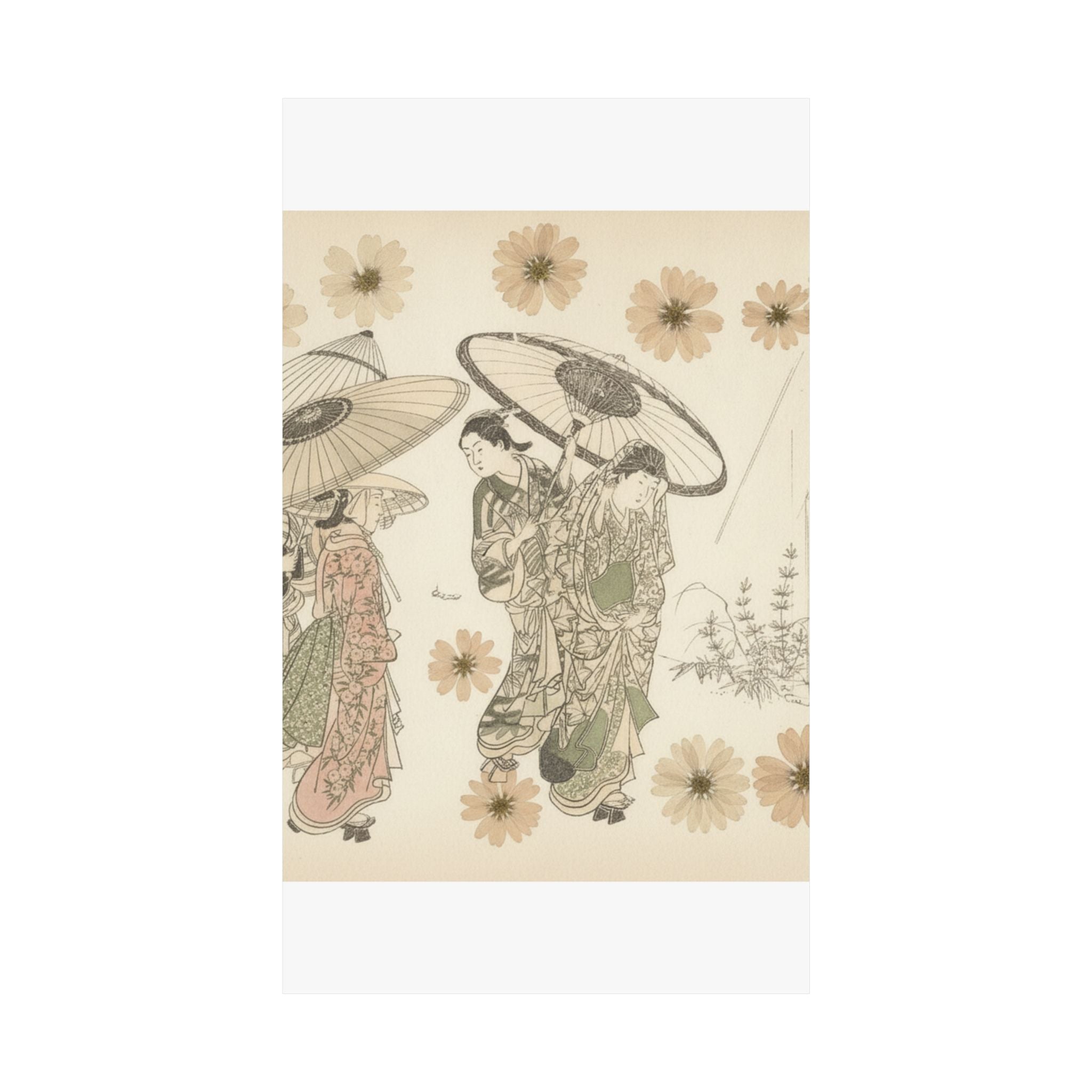 Botanical — A Lady With Three Attendants In The Rain — Matte Poster