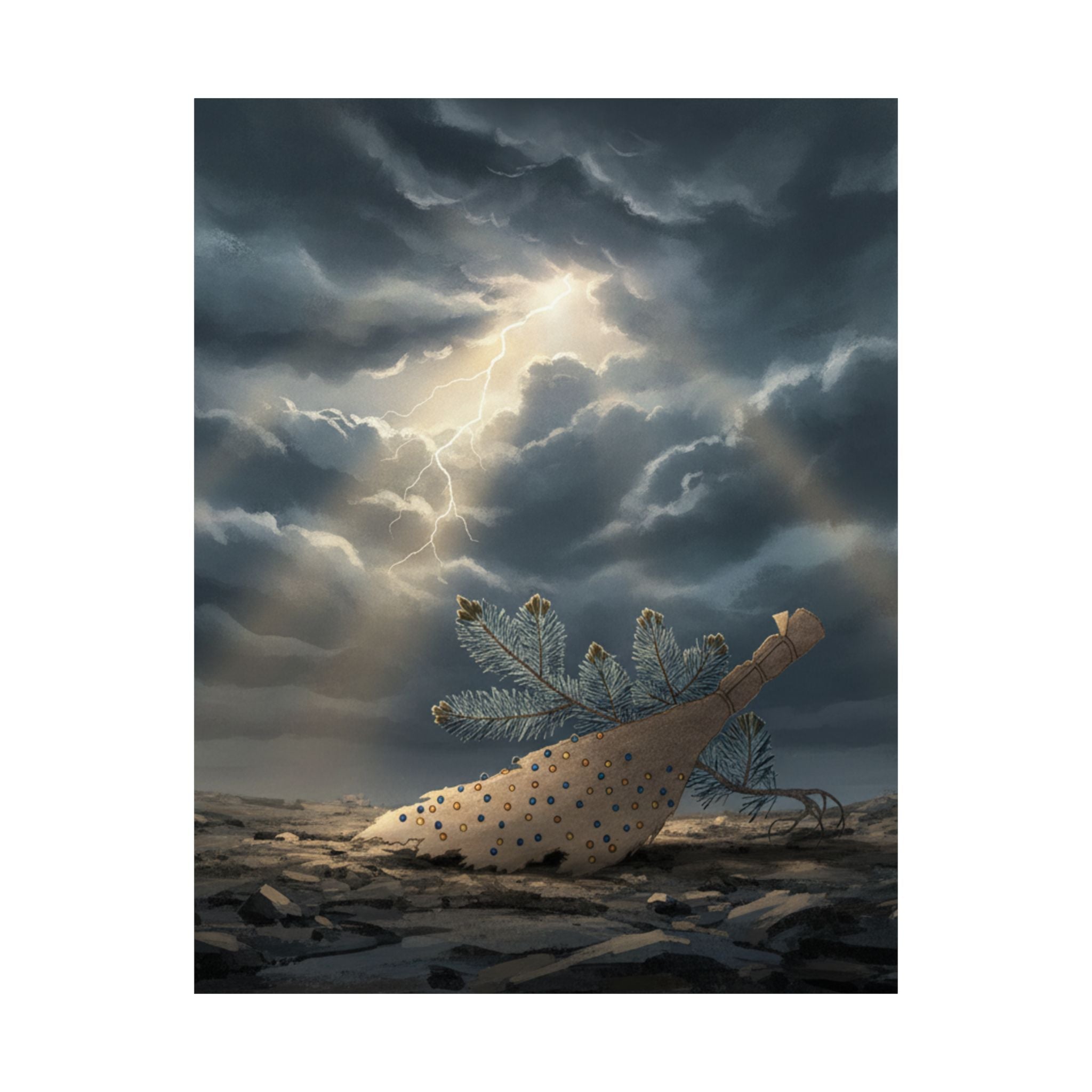 Dramatic Storm — Young Pine Tree And Jeweled Broom — Matte Poster
