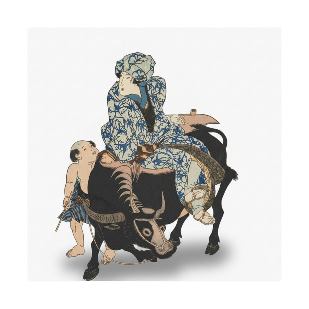 Ecommerce Main — Roshungi (Chinese, Lu Zhunyi) As A Woman With A Pipe Riding On A Buffalo — Matte Poster