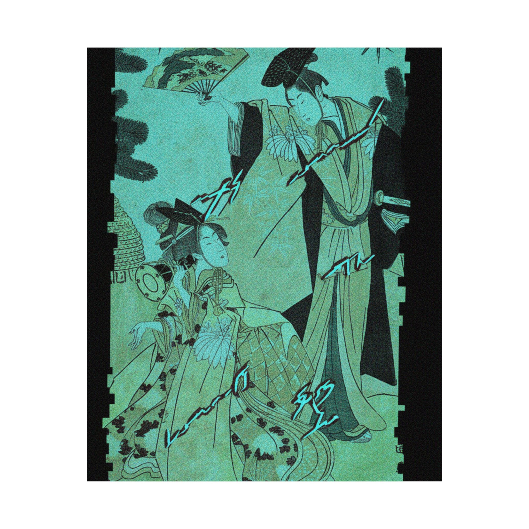 Glitch Culture — Young Lady With Drum And Man With Fan Saluting Her — Matte Poster