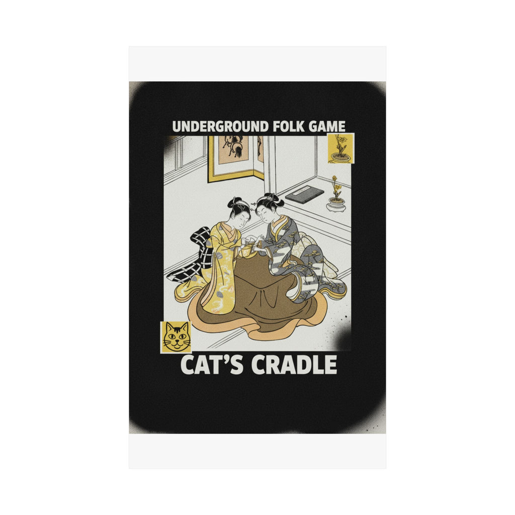 Streetwear Collage — Two Young Women Seated By A Kotatsu Playing Cat'S Cradle — Matte Poster