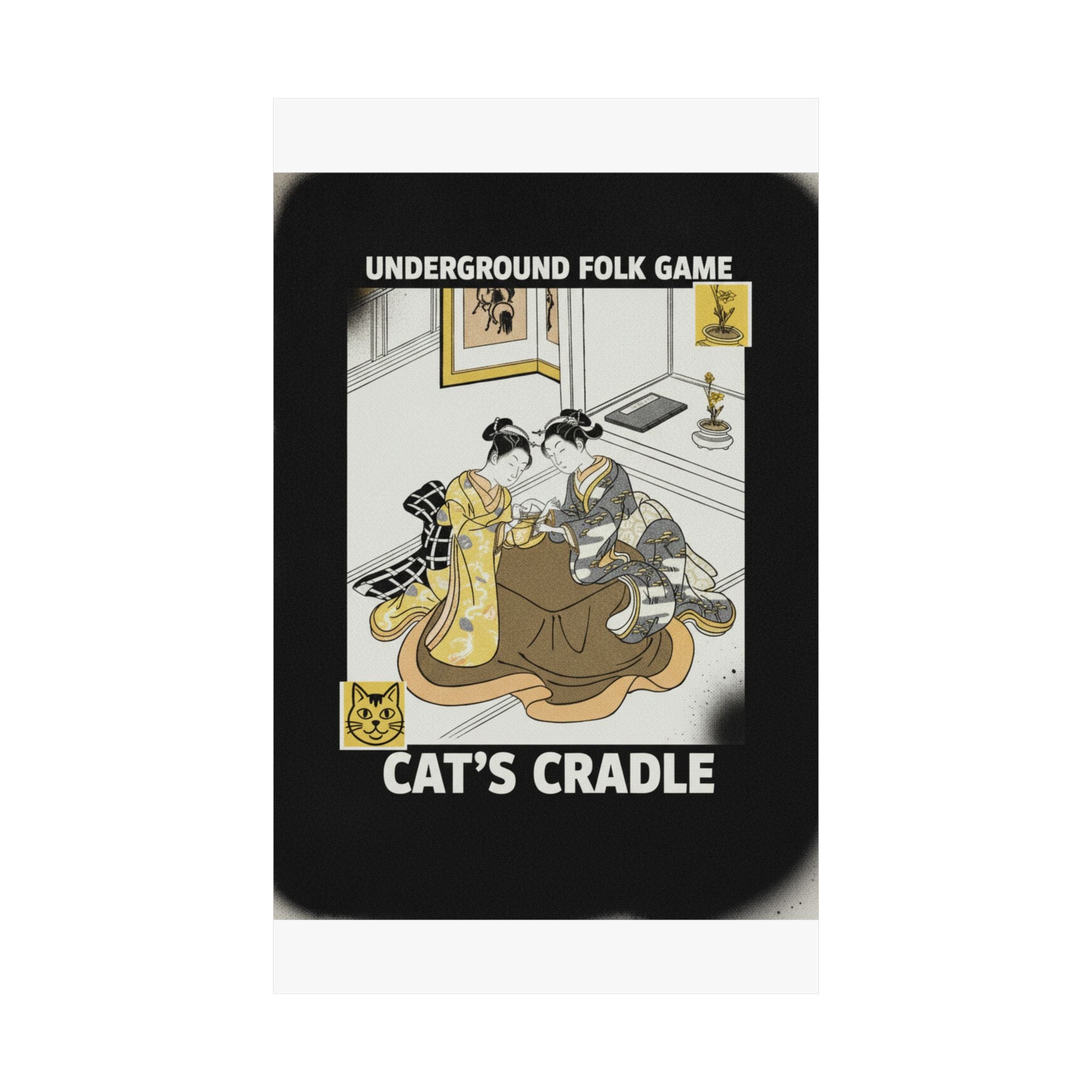 Streetwear Collage — Two Young Women Seated By A Kotatsu Playing Cat'S Cradle — Matte Poster