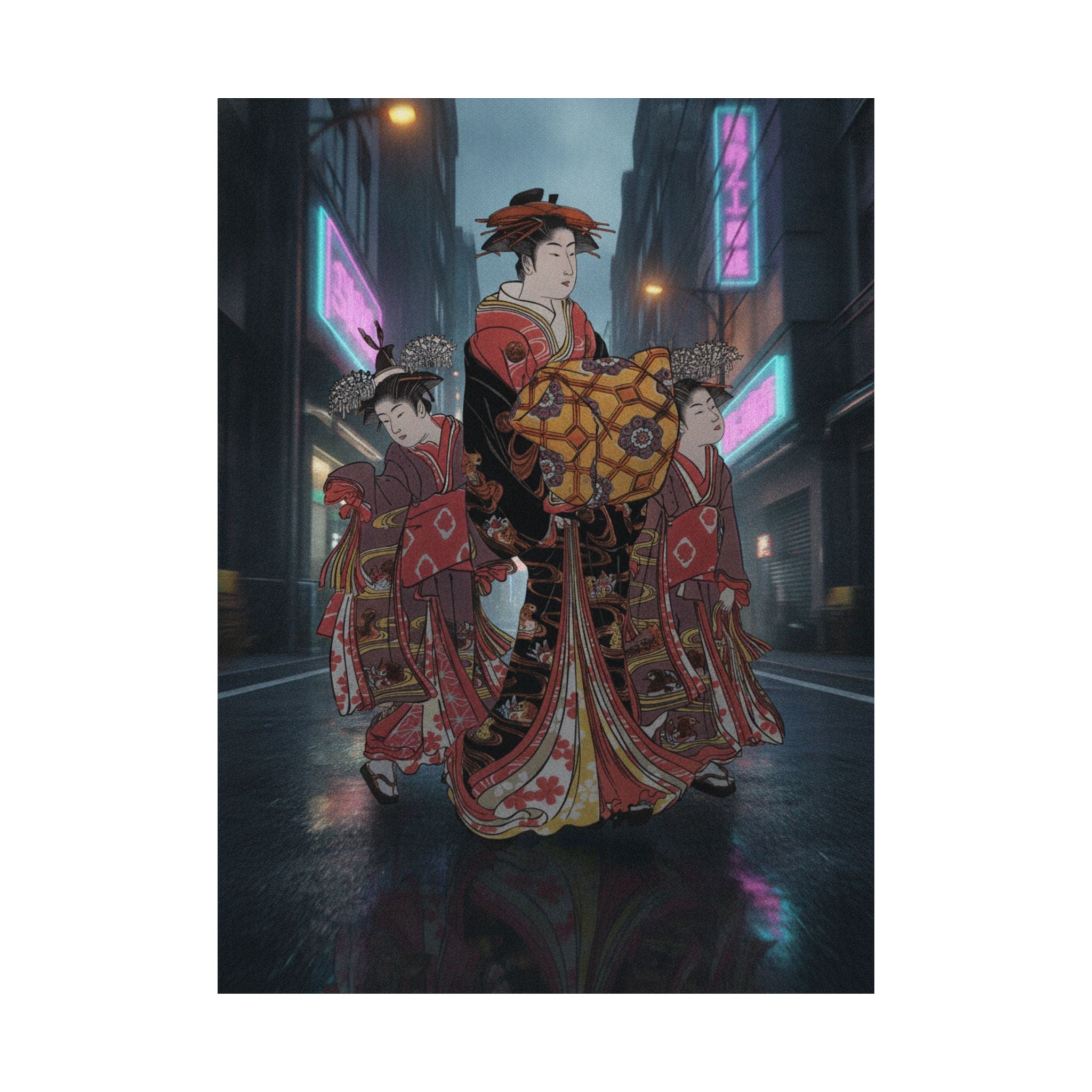 Fast Furious — An Oiran Accompanied By Two Kamuro — Matte Poster