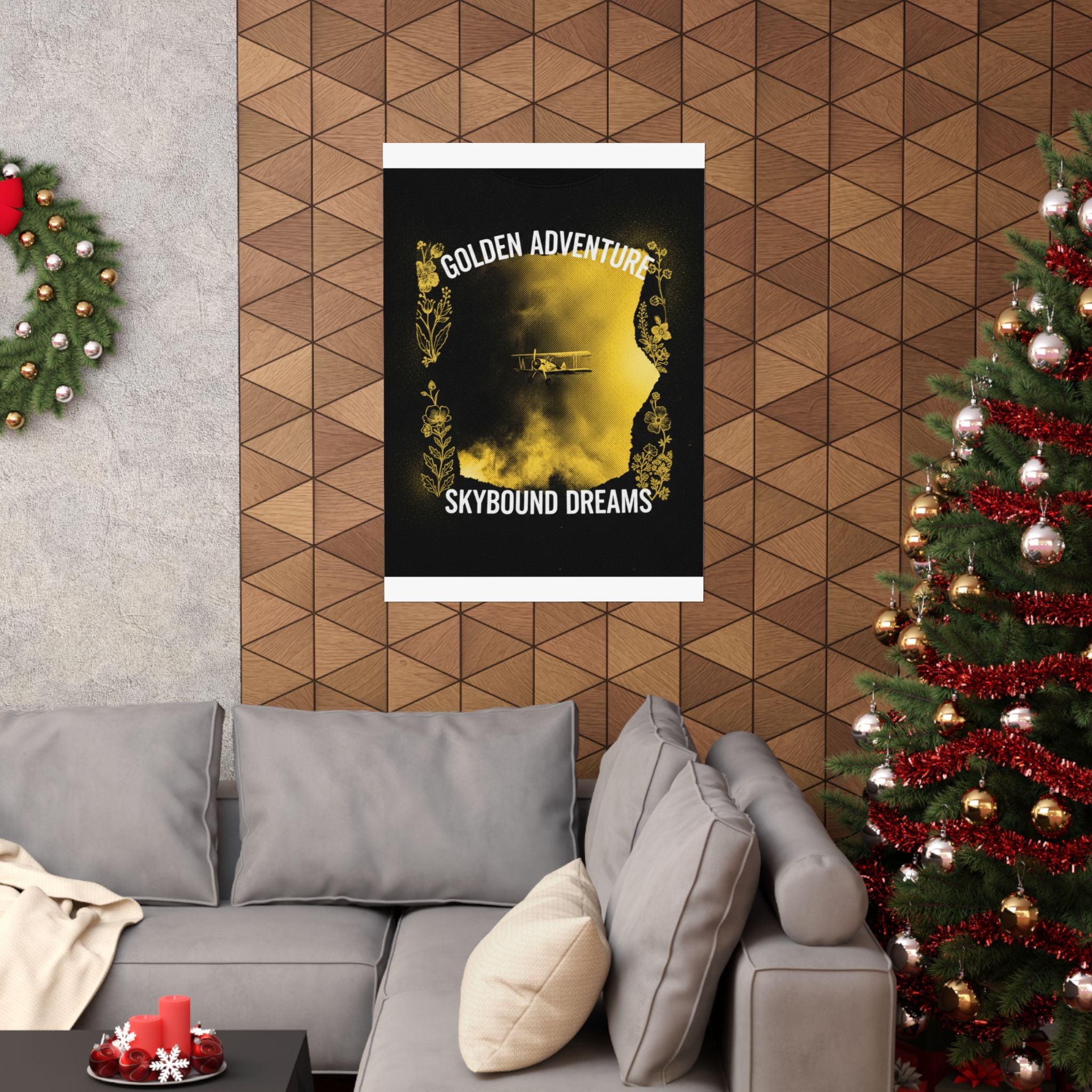 Golden Adventure Skybound Dreams Biplane Art Poster