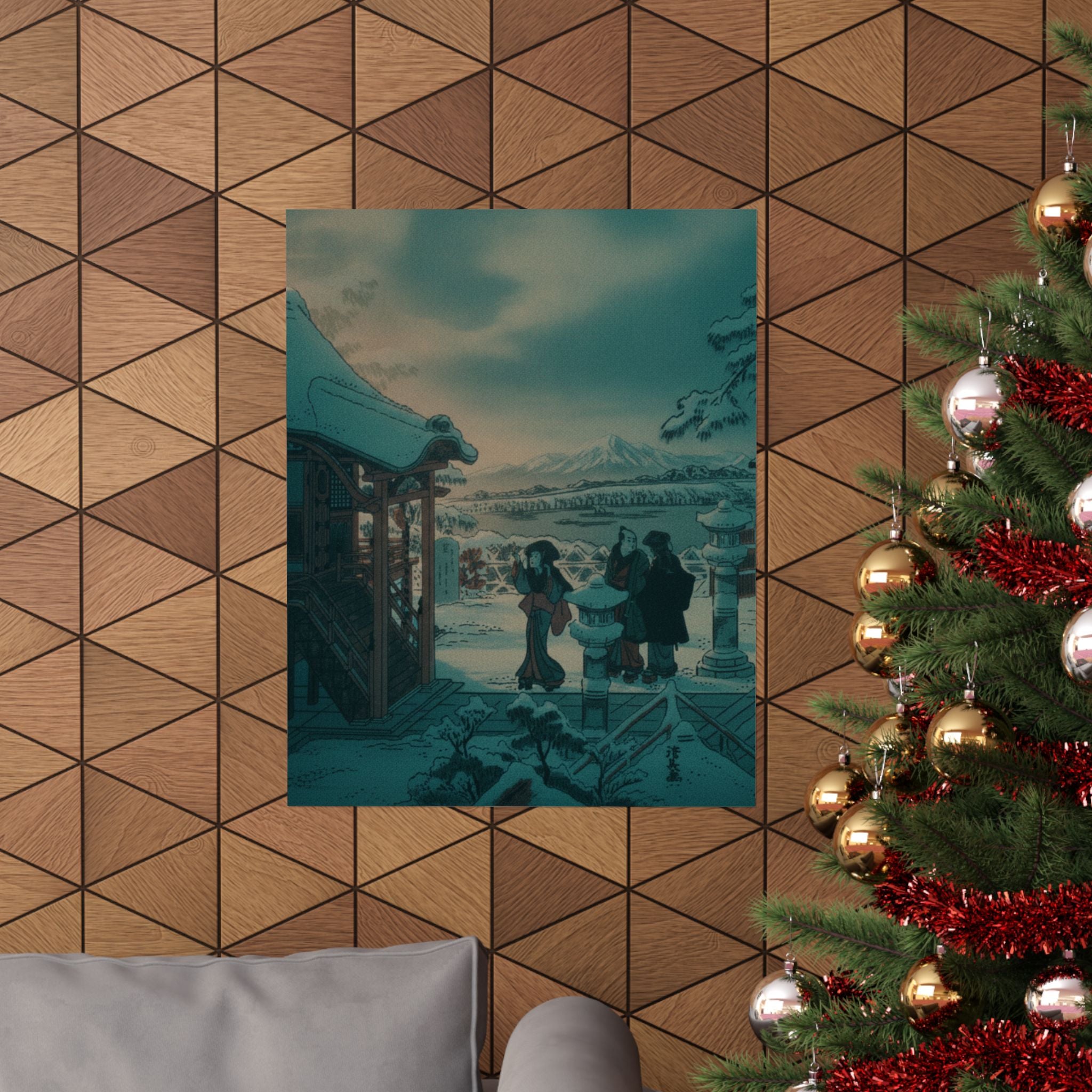 Cinematic — Snow Scene With Figures Outside A Temple — Matte Poster