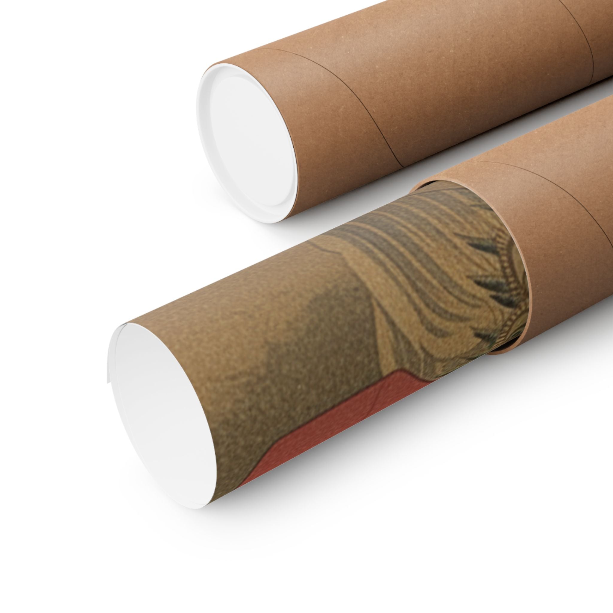 Scenic Nature — Painting Of Peacocks, Pines, A Waterfall, And A Roll Of Red Fabric — Matte Poster
