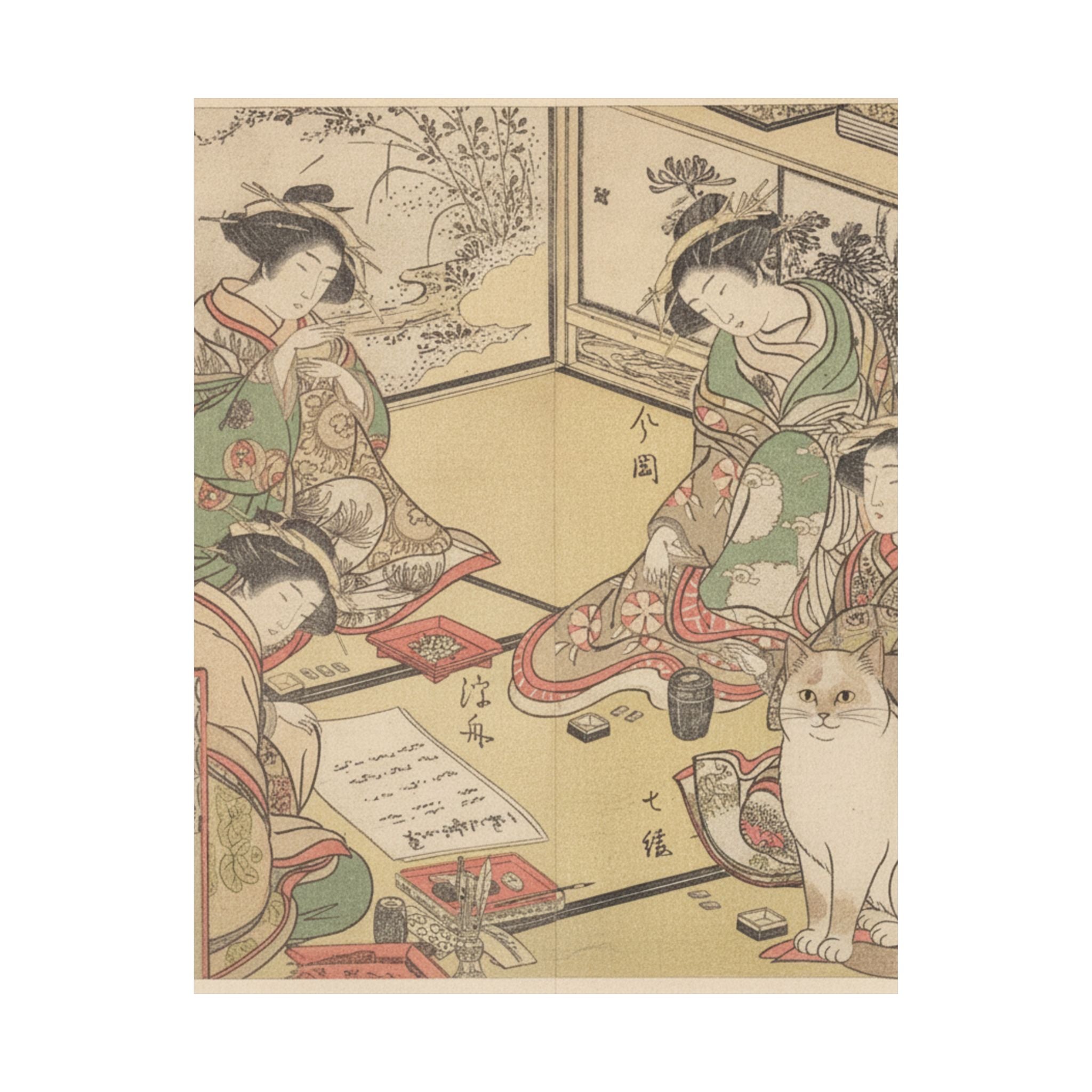 Botanical — Four Oiran Of The House Called Kadokana-Ya Playing The Game Of Ko-Awase (Incense — Matte Poster