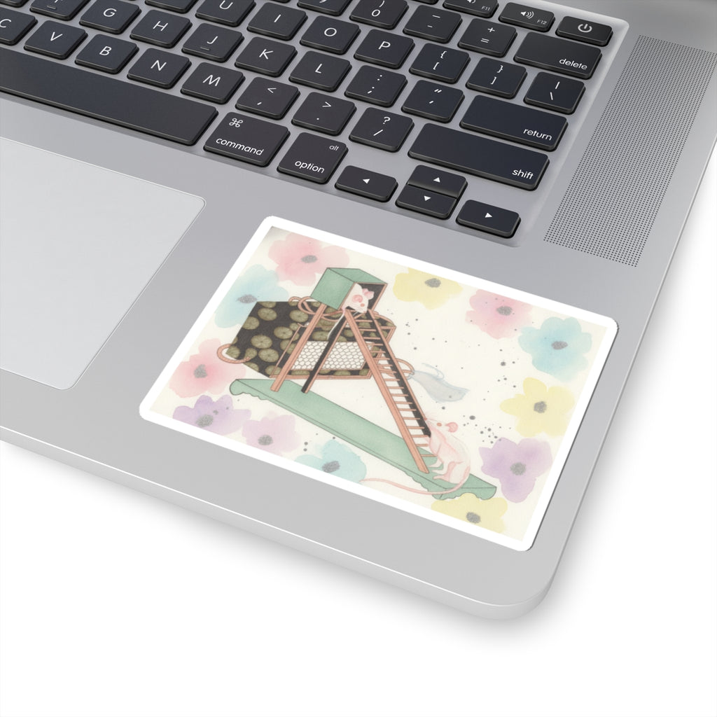 Watercolor — White Mice Playing — Kiss-Cut Sticker