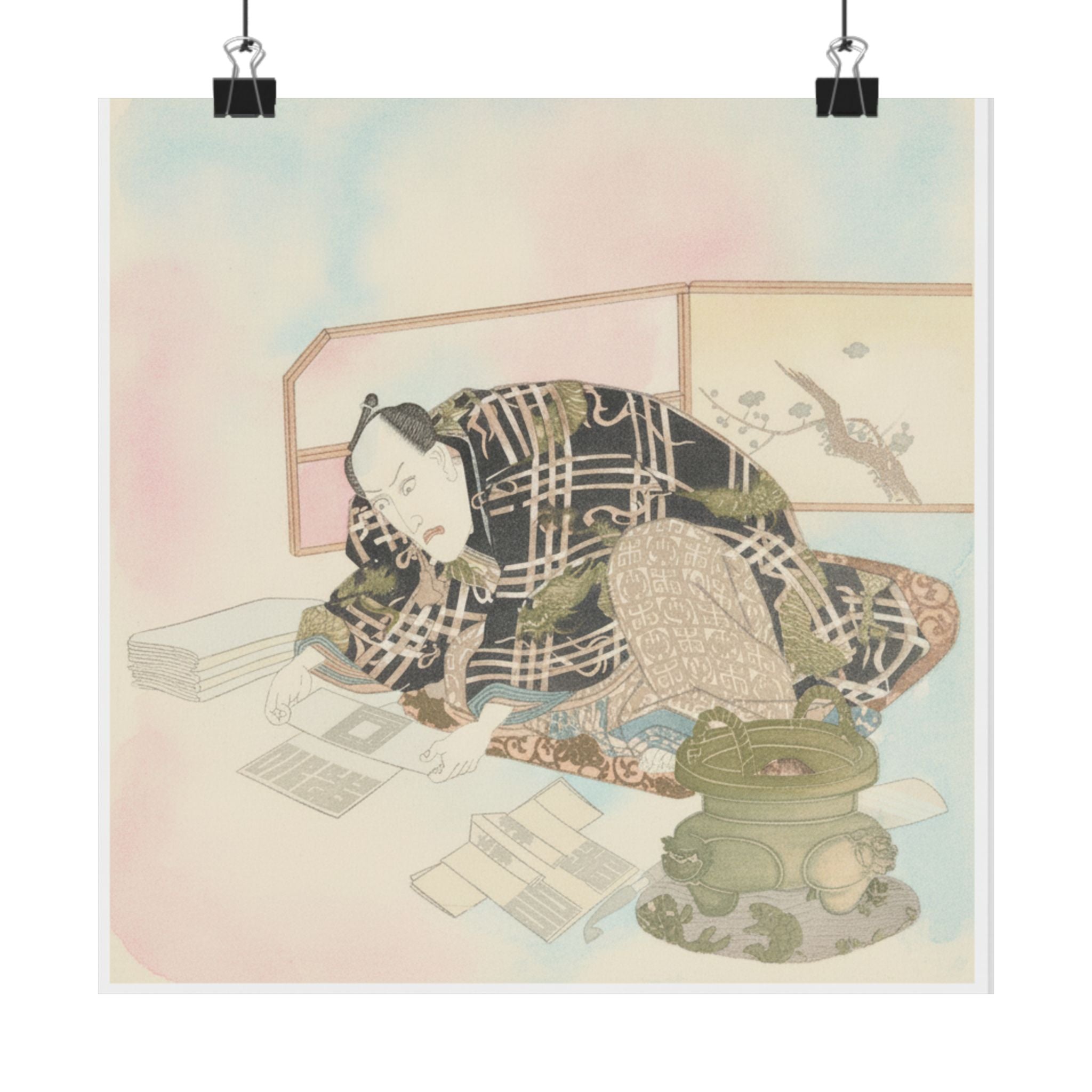 Watercolor — Ichikawa Danjūrō Vii Preparing New Year'S Gifts — Matte Poster